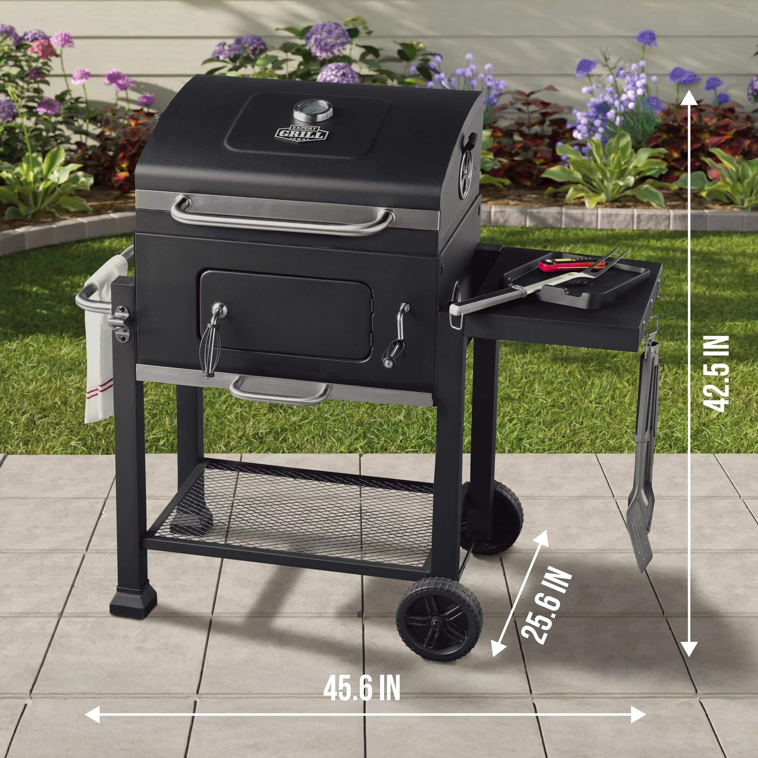Charcoal Grill Compact with Removable Ash Catcher, Adjustable Air Vents, Charcoal Basket - Steel Black Model C51F95