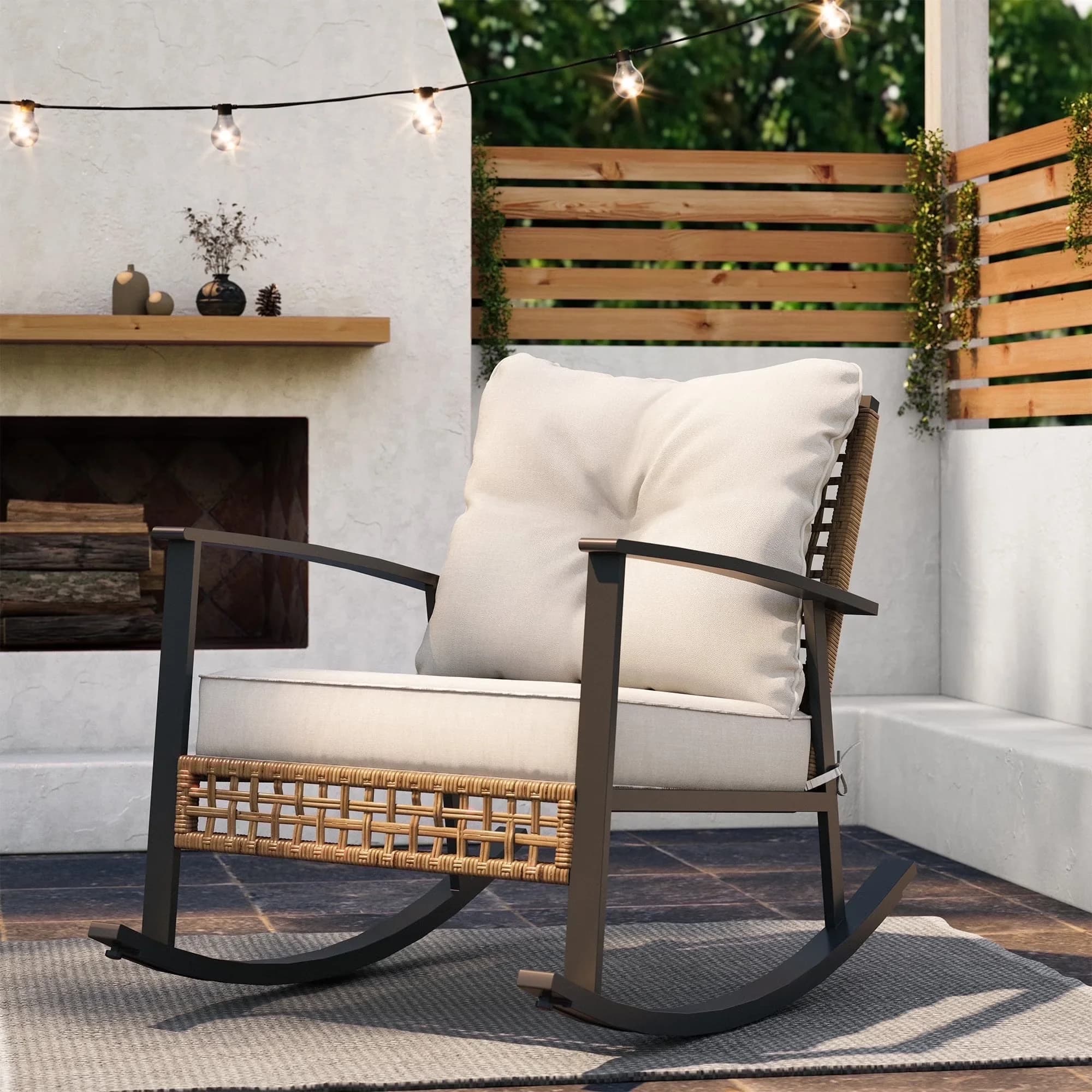 Versatile Patio Chair with Removable Cushion Cover, Quick Dry, Removable Cushions - Pe Rattan, Iron Model C31E5A