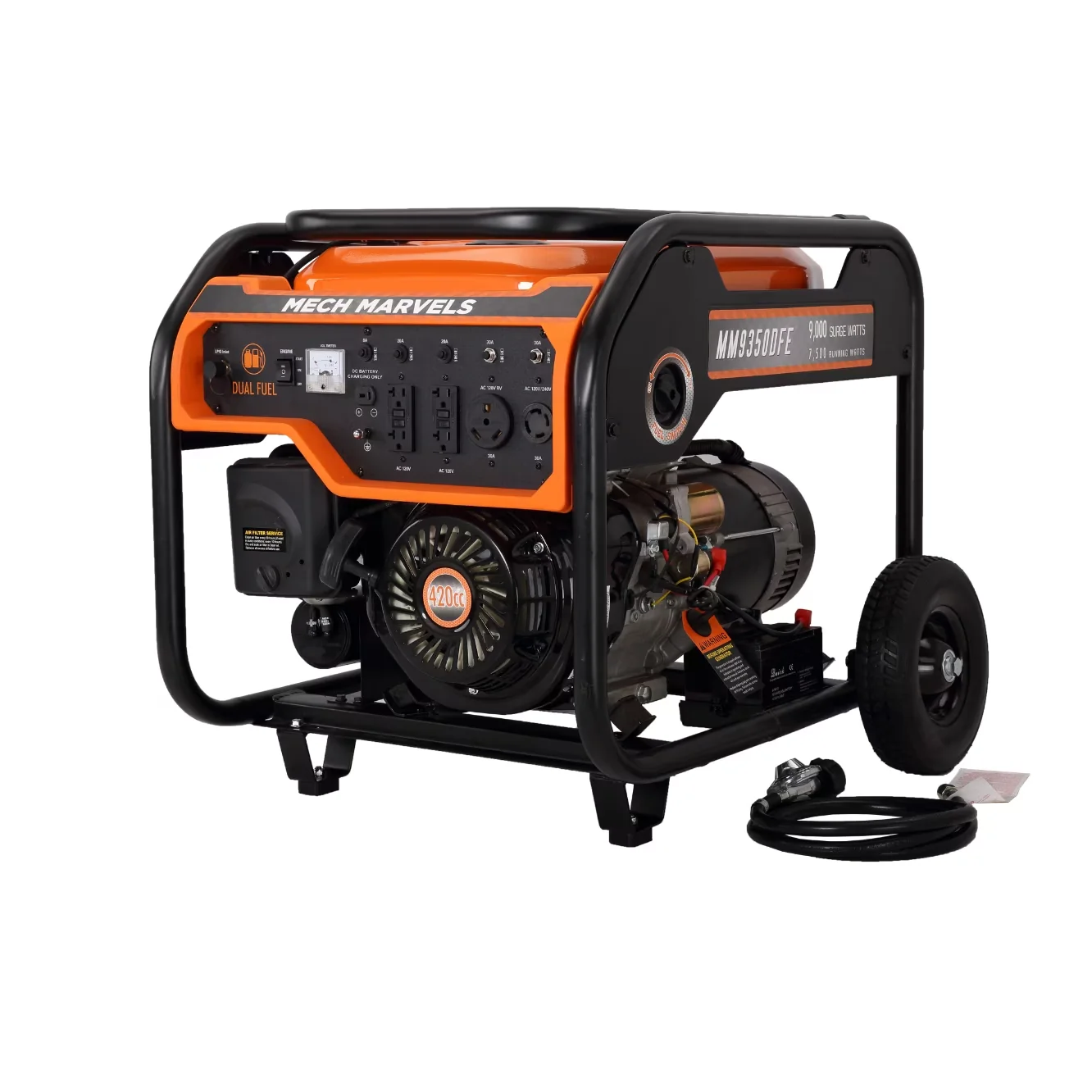 Premium Generator with 9000W, Resettable Circuit Breaker, 9000 Watt Dual Fuel Portable Power - Model 2D3182