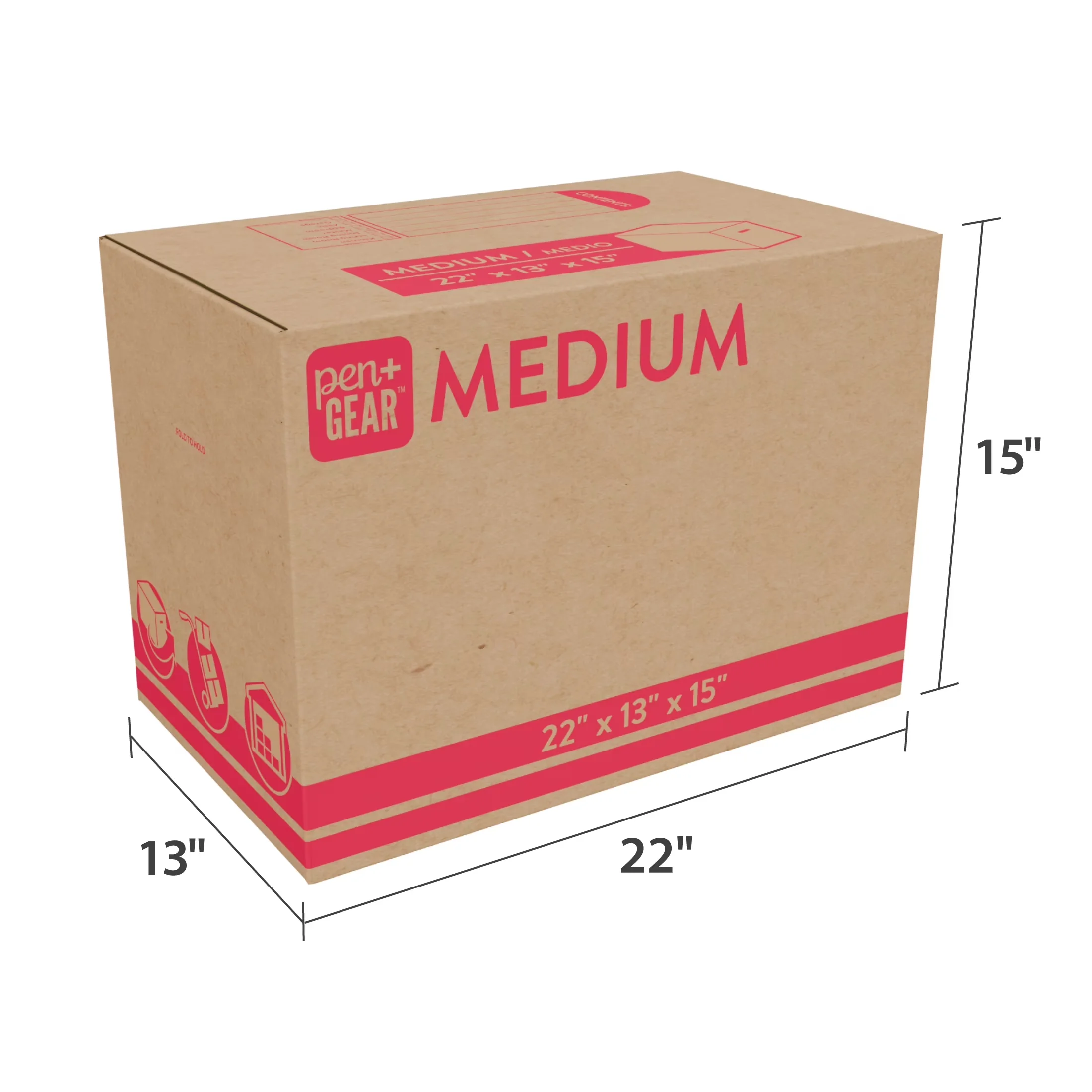 Reliable Moving with Medium Boxes, Standard kraft brown color, 22 in. L x 13 in. W x 15 in. H - M Model 8AAE8F