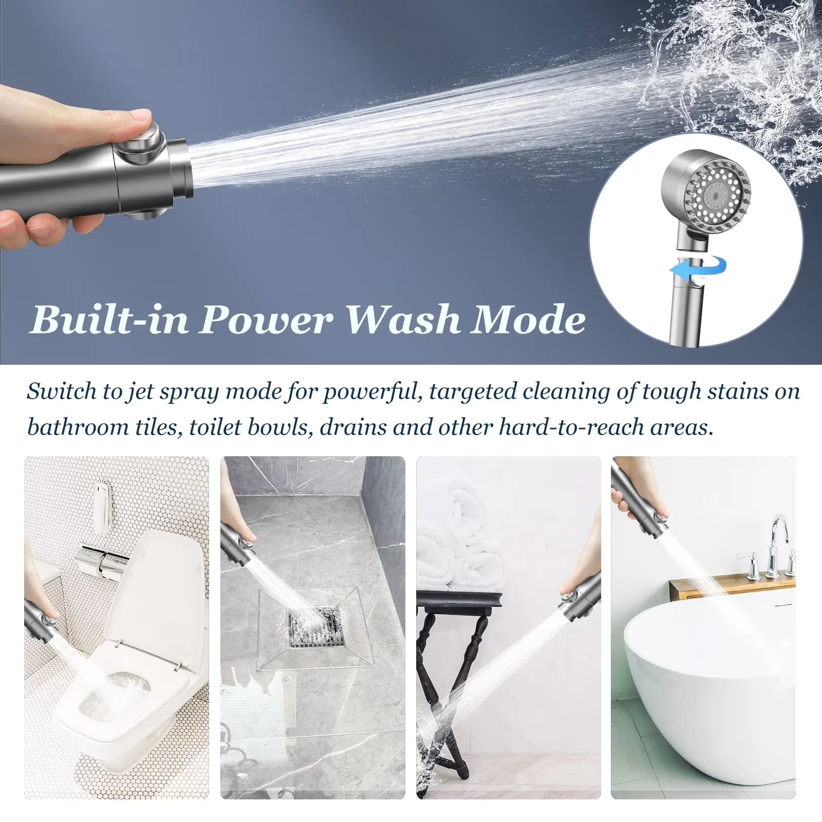 Stylish Shower Head with Easy Installation, Anti-Clog - Acrylonitrile Butadiene Styrene, Stainless Steel Gray Model 40BFD9