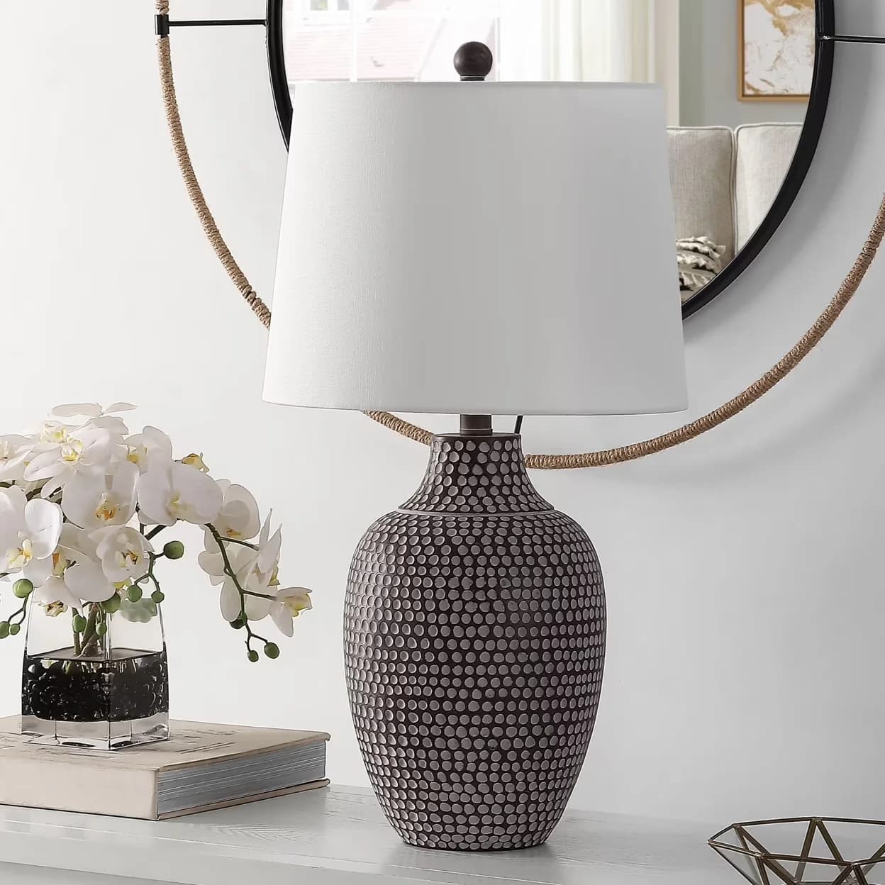 Reliable Table Lamp with LED, Rustic/Lodge - Polyester Brown, White, Multicolor Model EA7BB2