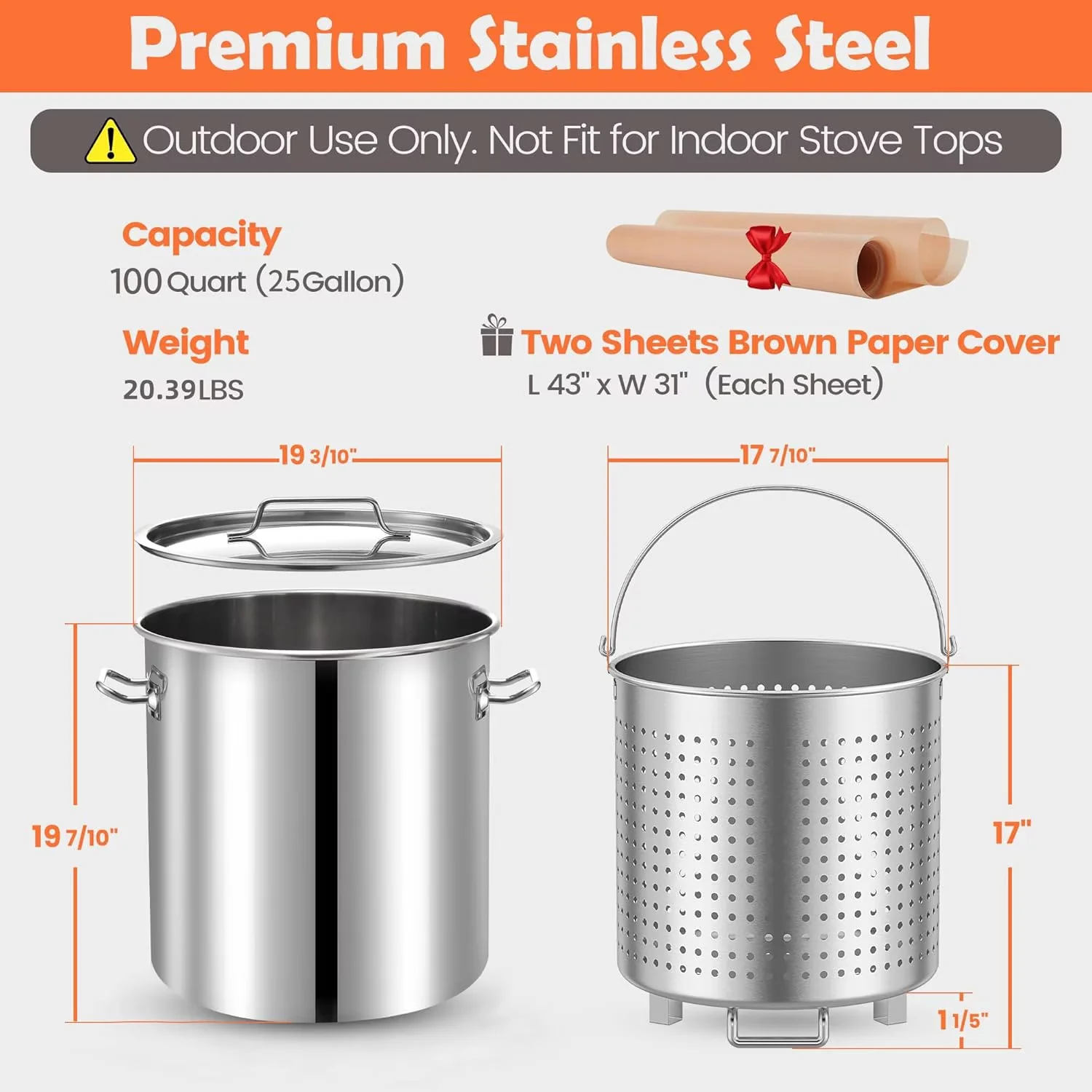 Essential Outdoor Fryer with 200000 BTU, w/Basket - Stainless Steel Silver for Outdoor, Large Model 173361