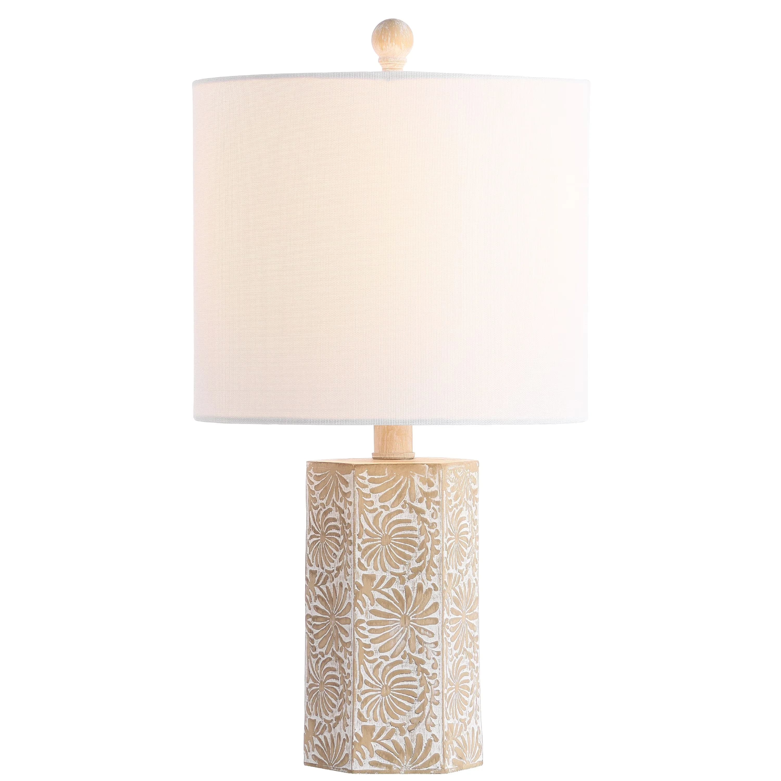 Efficient Table Lamp with LED, Farmhouse, Eliseo Floral Engraved 18.5 in. H - Polyresin Beige Model 12E10C
