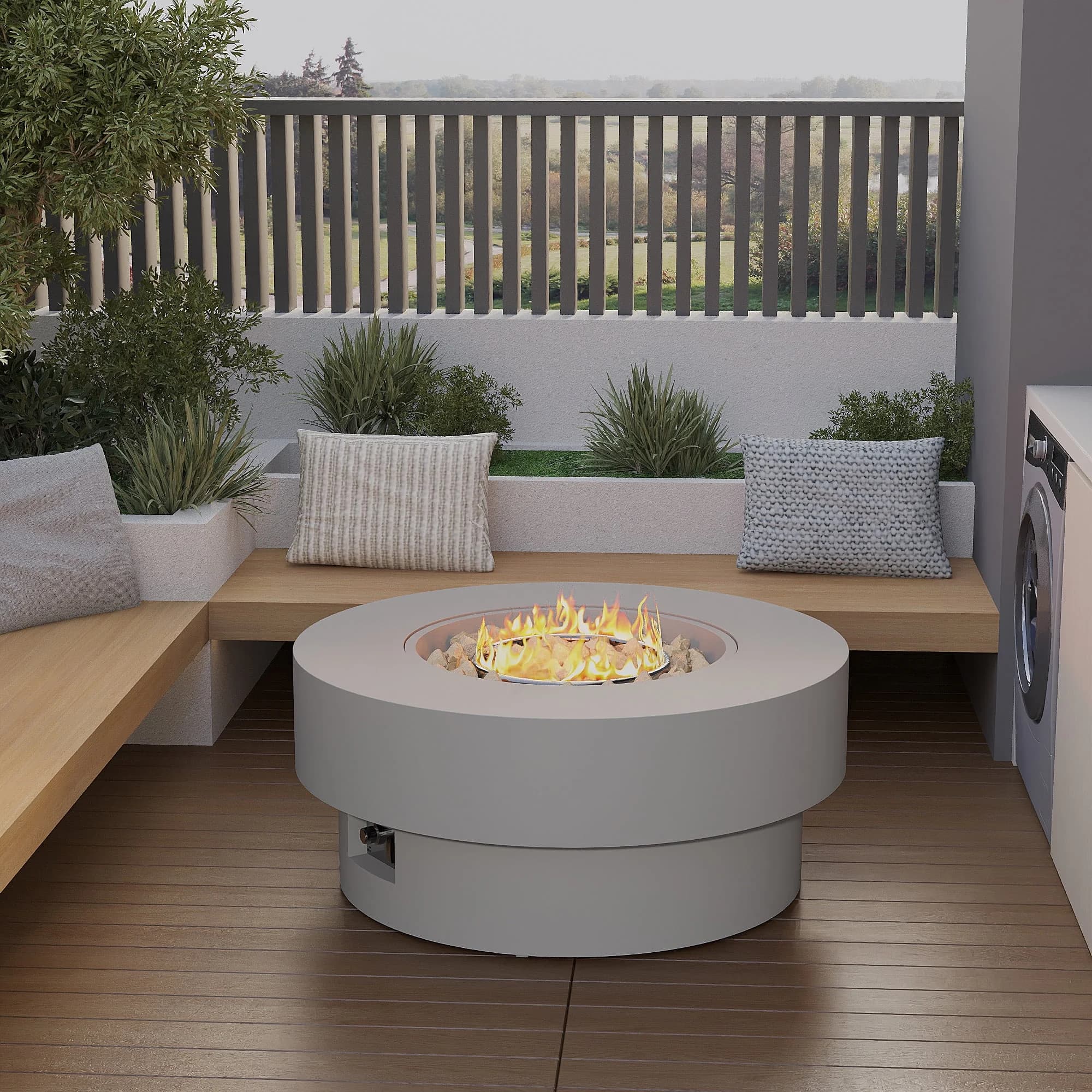 Efficient Outdoor Heating with 50K BTU Magnesium Oxide Heater, Gray, 32.5" Round Propane Free Fire Pit - Magnesium Oxide Gray Model 1F2985