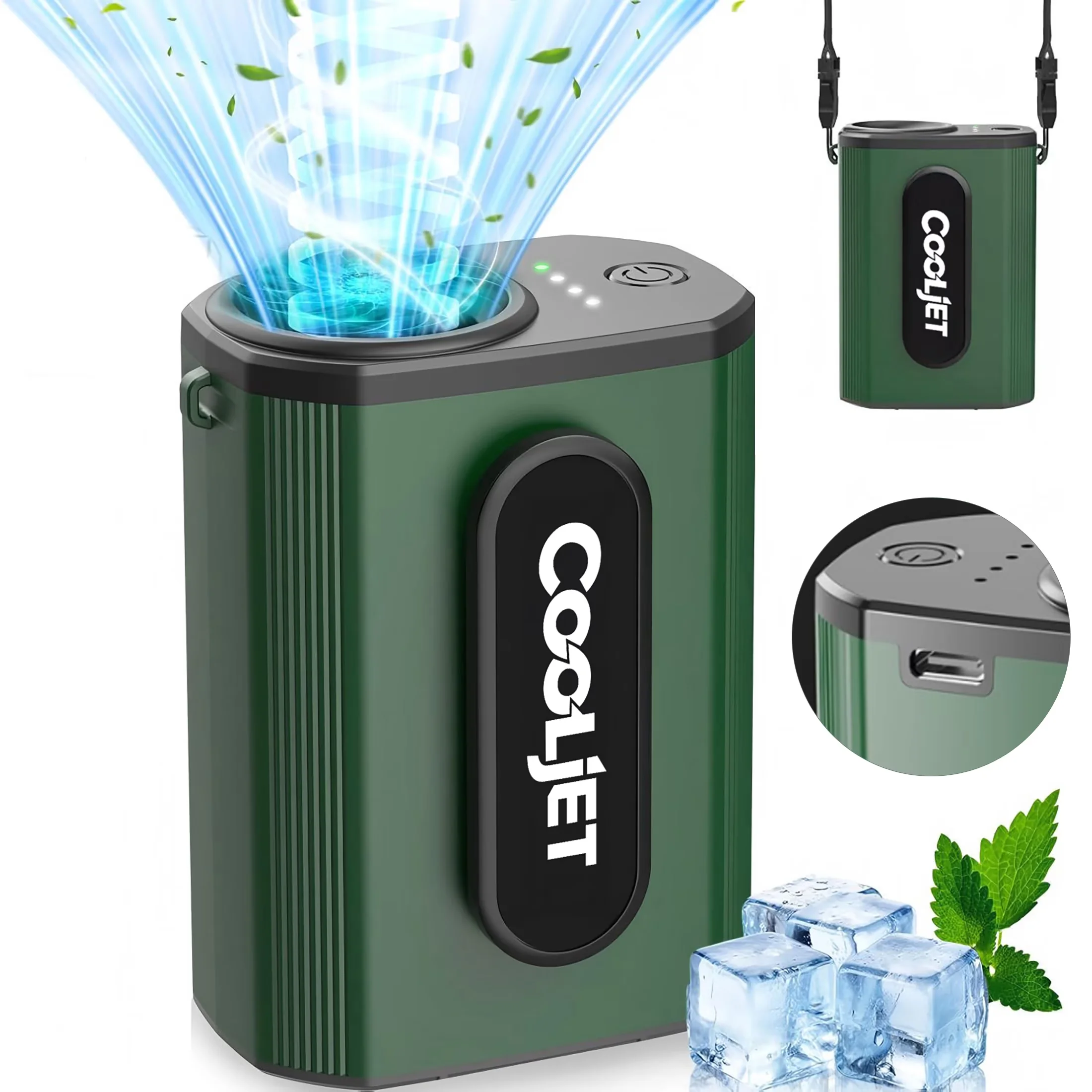Classic Fans In Cooling with Battery, Portable Waist Fan Clip, Charging time:3 hours(TYPE-C) - Green for Outdoor, Camping Model C0FF26