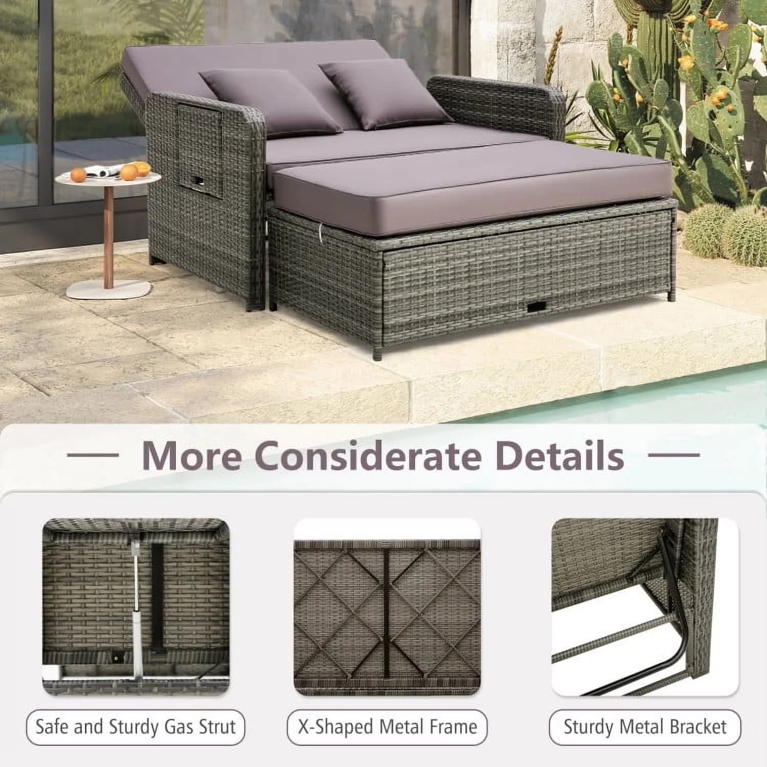 Stylish Outdoor Sofas Sectional with Modern, Storage, Dimension of Ottoman:43.5" x 24" x 12.5" - Pe Rattan, Metal, Polyester, Sponge... Model 8C1552