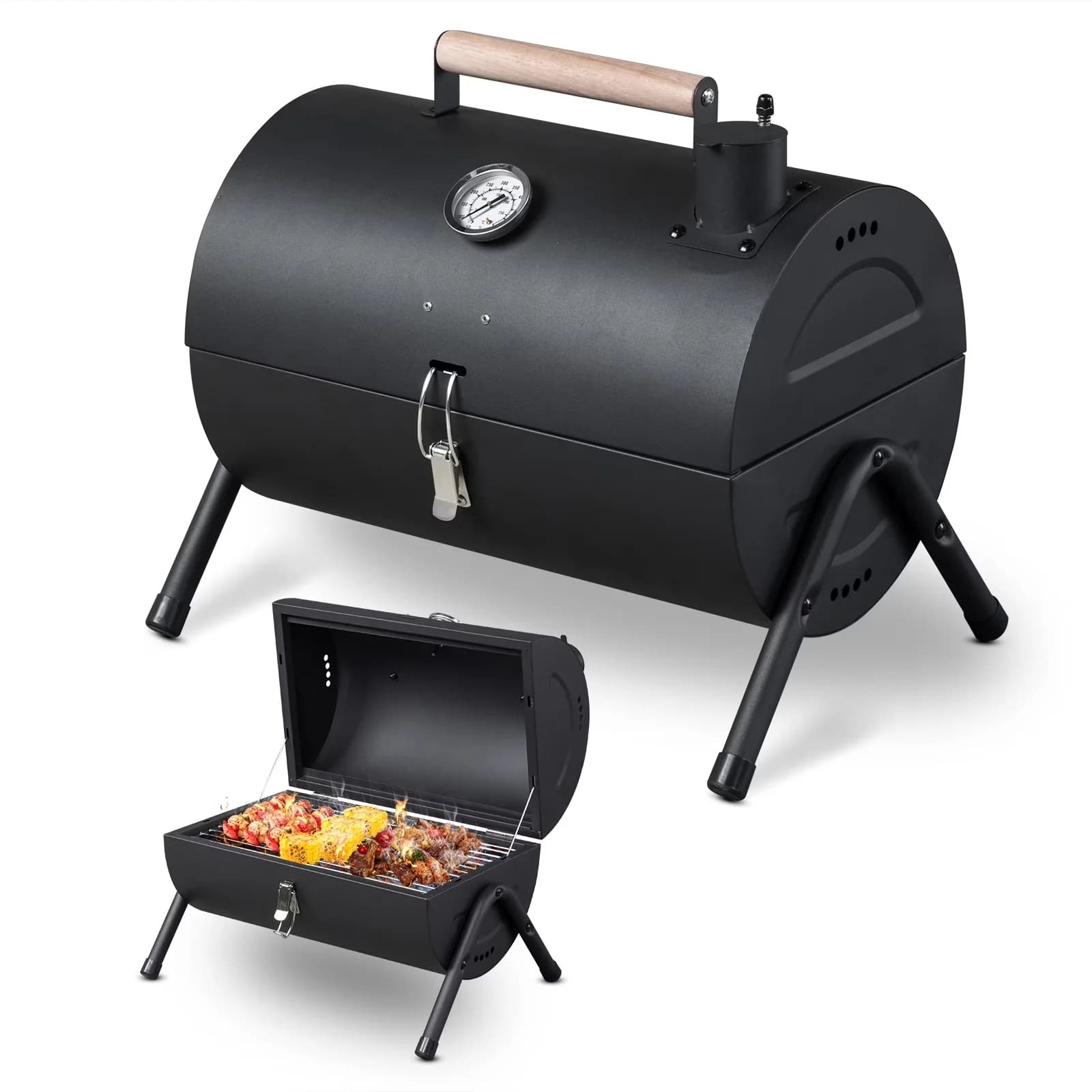 Modern Charcoal Grill with Portable, BBQ Portable Outdoor Barbecue Pit - Black Steel for Outdoor, Camping Model DA4723