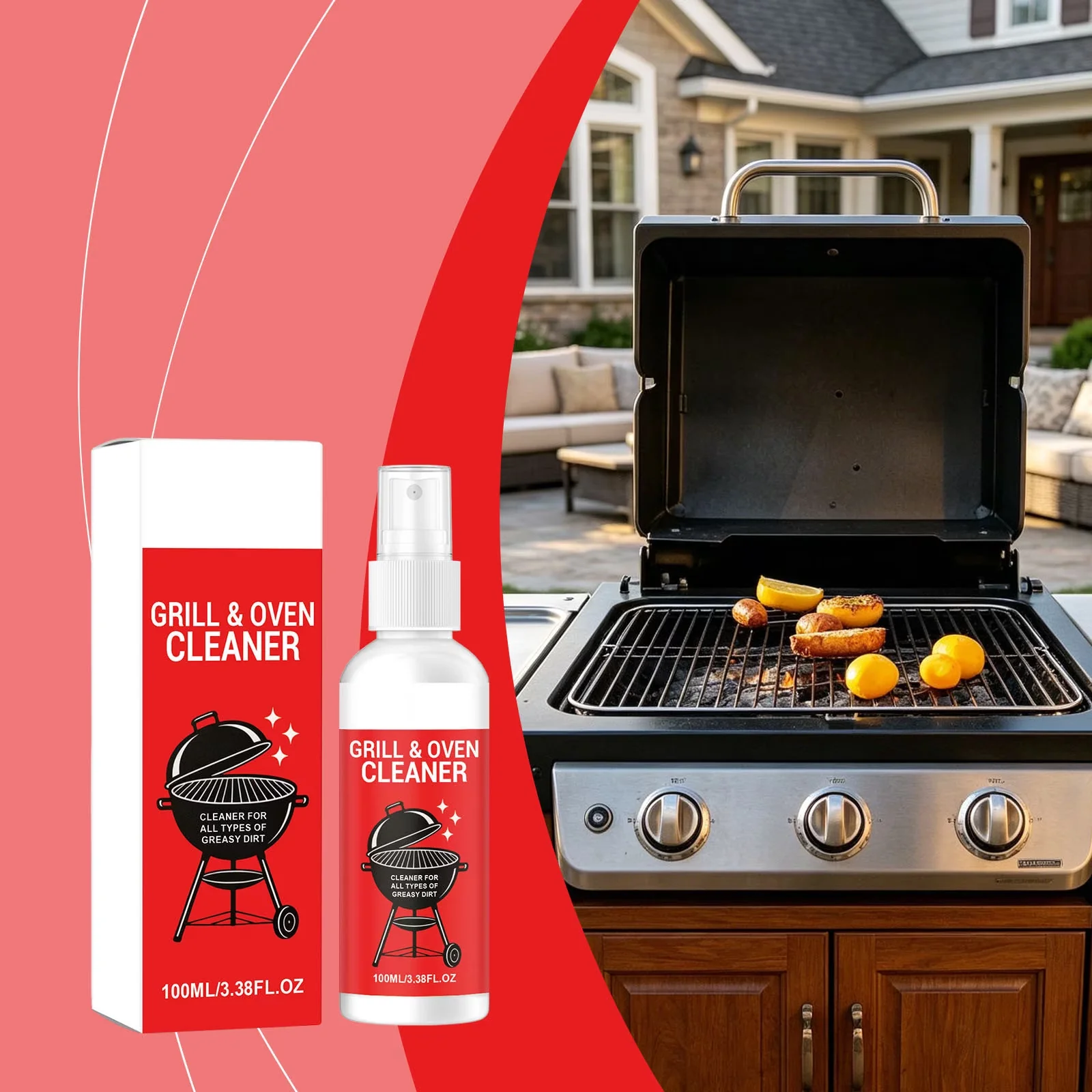 Professional Combo Grill with Fume Free Fast Acting, Cleaner, Oven Cleaner Heavy Duty Degreaser Spray for Outdoor, Kitchen - Model B0864F