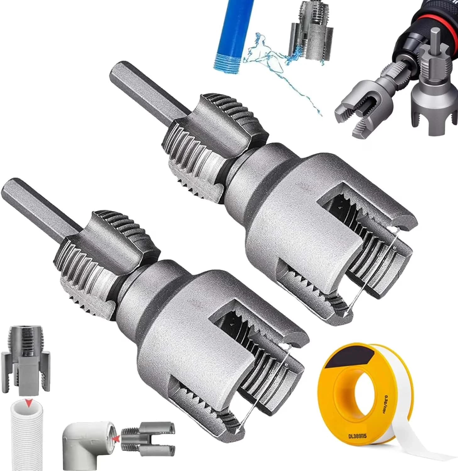 Premium Hand Tool Set with 360 Degree Rotation, 1/2" 3/4" PVC Thread Maker, Rethreading Tools - Model 0C5B8D