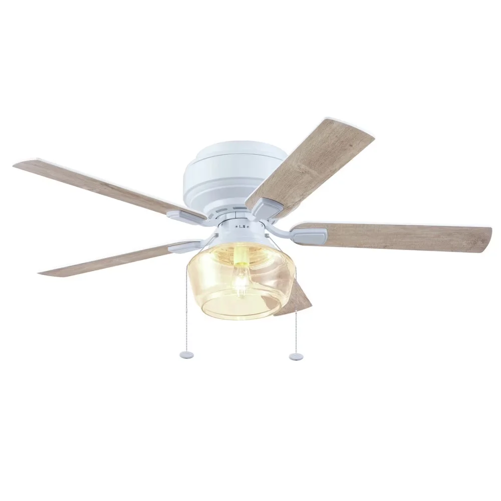 Quality Ceiling Fan with LED, Reversible Blades, Contemporary - White Glass Model 63CA40