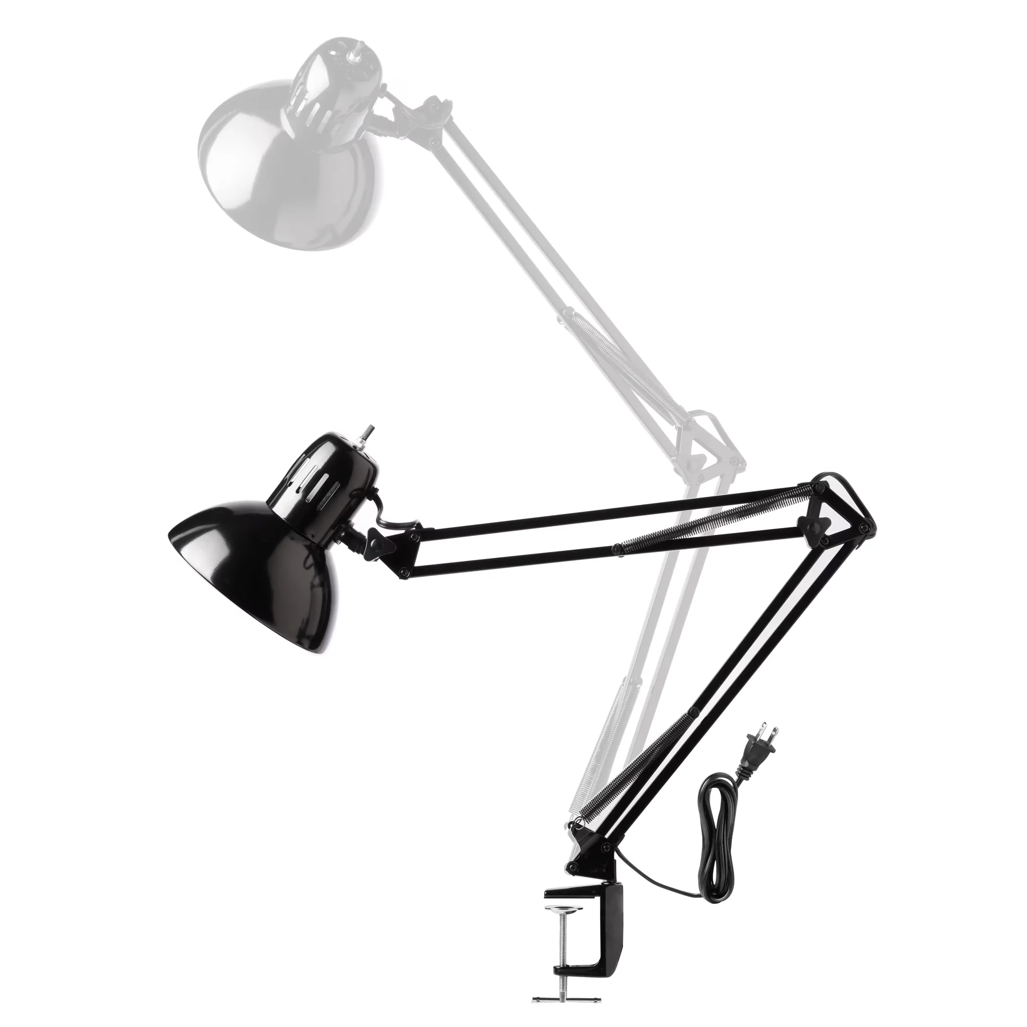 Sleek Desk Lamp with LED, Adjustable Head, 32" Multi-Joint Metal Clamp Black - Black Metal Model 9F53BA