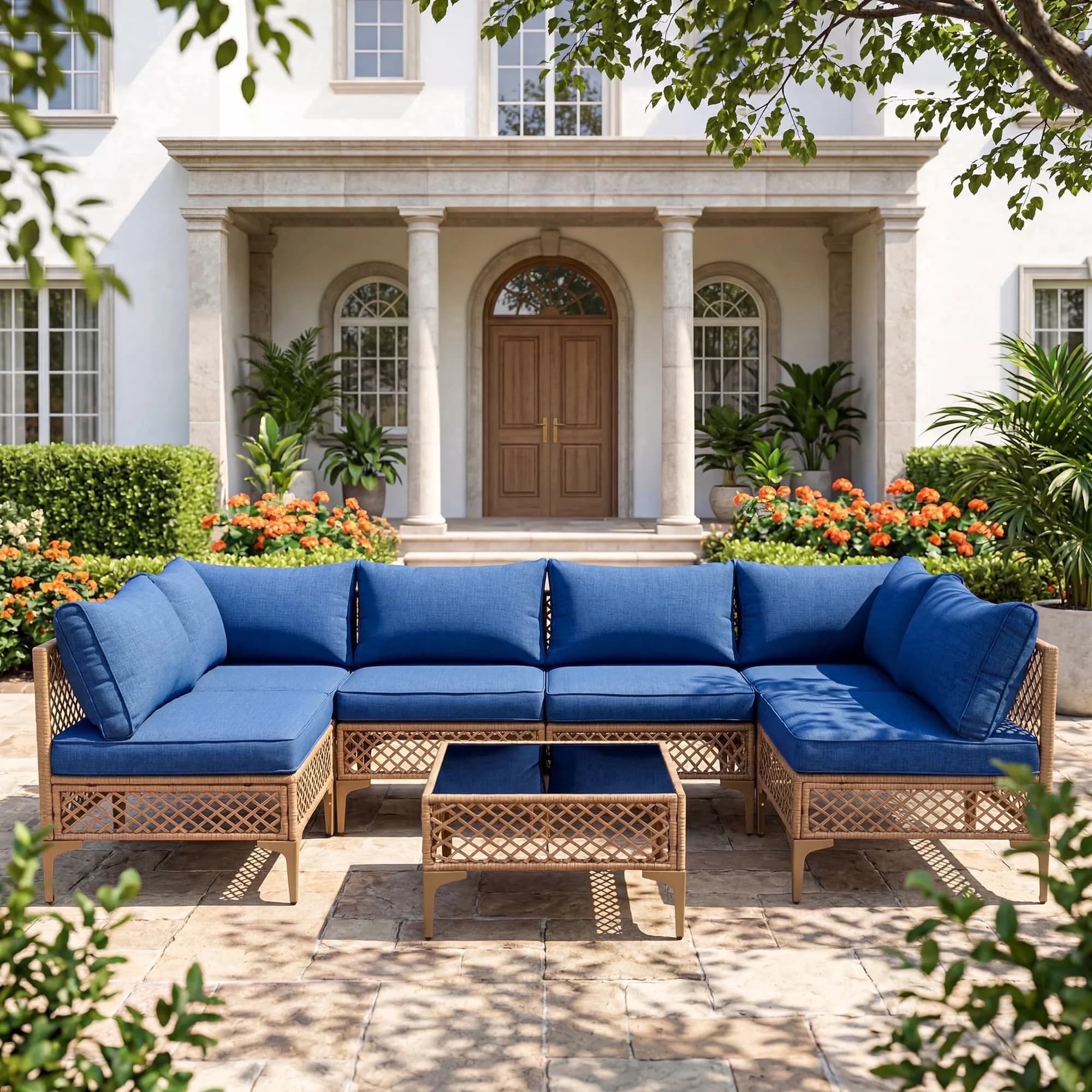 Classic Outdoor Sofas Sectional with Stain Resistant, Removable Seat Cushion - Steel, Pe Wicker, Abs, Polyester, Memory Foam, Pp... Model 788173
