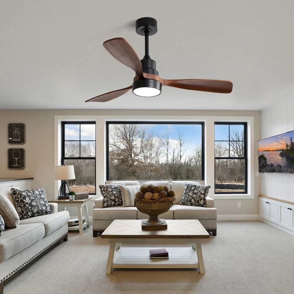 Ceiling Fan Essential with LED, Remote Controlled - Black for Living Room, Bedroom Model 46C13D