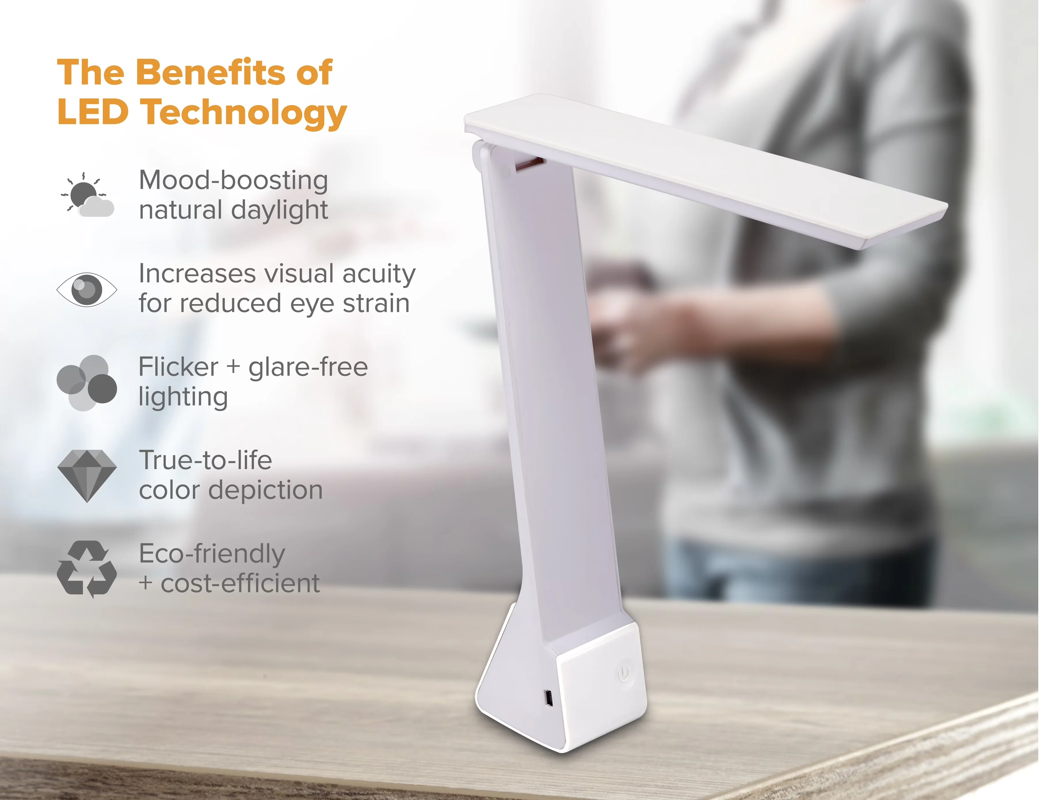 Quality Desk Lamp with LED, Battery, Energy Efficient - Lithium-Ion White Model 06AC66