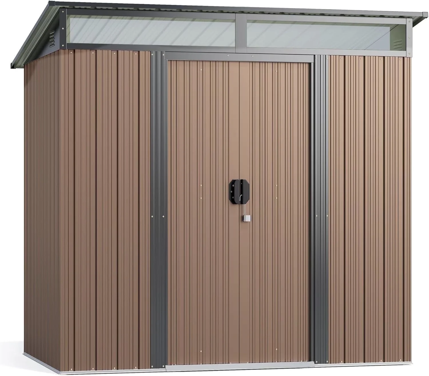 Modern Shed with Lockable Door, Outdoor Storage, Color: Black/Brown - Brown Steel Model 771FAD