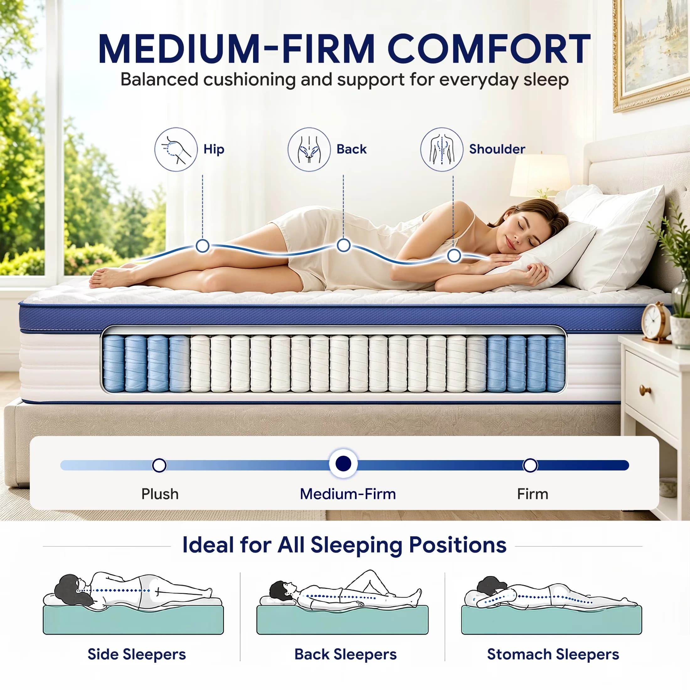 Mattresses Accessory Premium with Mattress-In-A-Box, Medium Firm King Size Mattress - Blue Foam, Pocket Spring, Fabric Model 123C3A