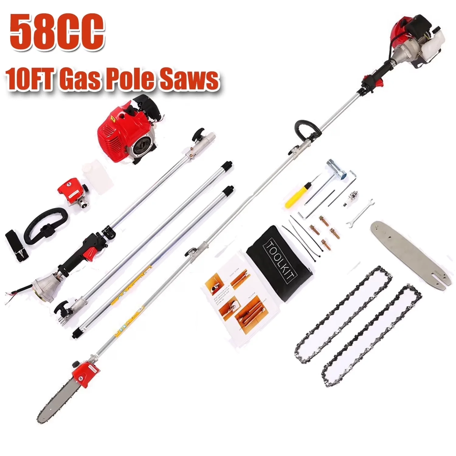 Reliable Pole Saw with 58cc Gas Saws Chainsaw - Red 10FT - Satisfaction Guaranteed Model 27866B