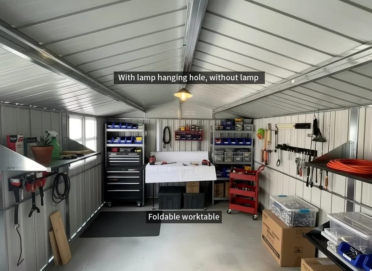 Essential Shed with Uv Resistant, Goods Shelves, Large Garden Tool Storage Building - 12' x 10' Model 9812C0