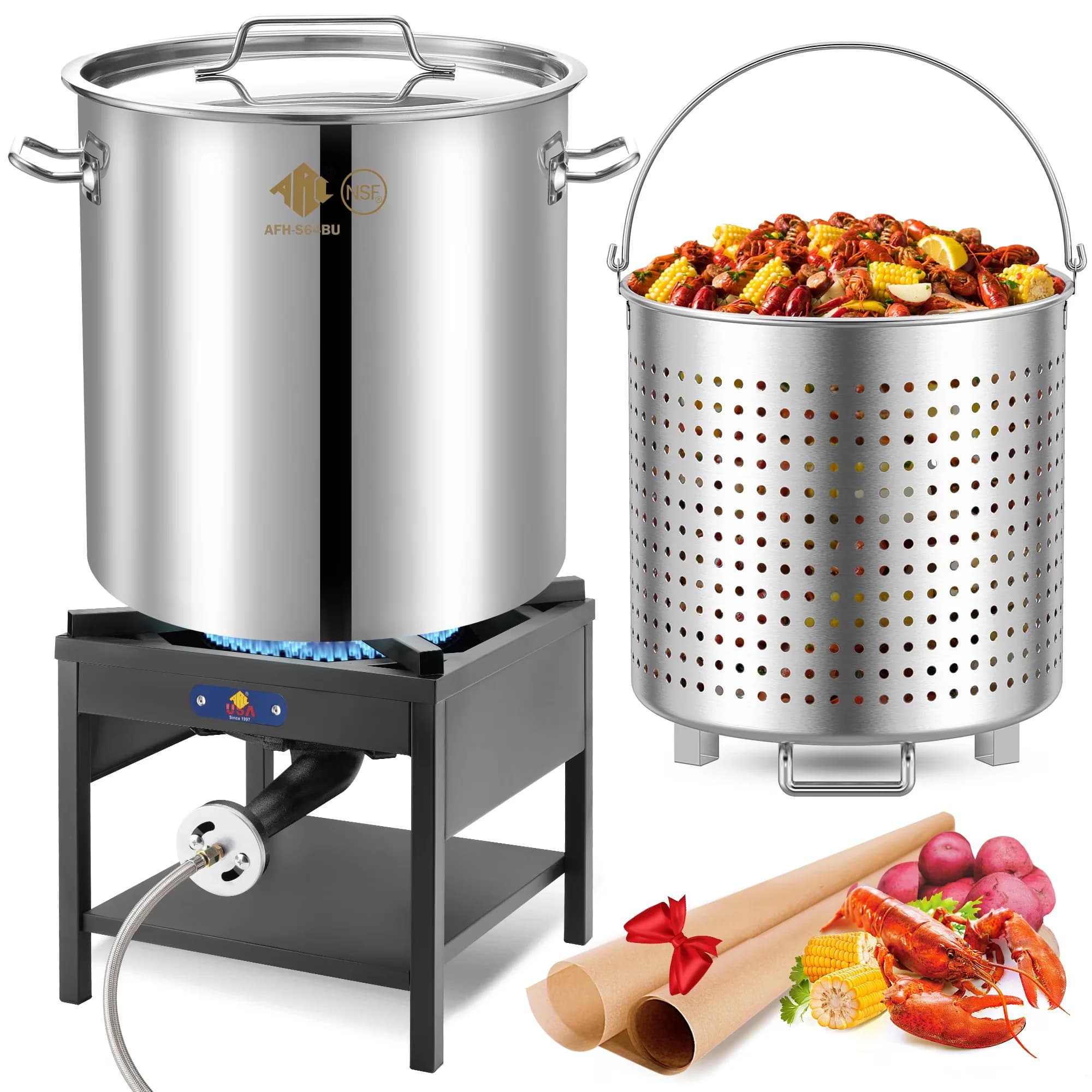 Versatile Outdoor Fryer with 200000 BTU, Strainer and Propane Burner 200 - Stainless Steel Black Model BAFDA0