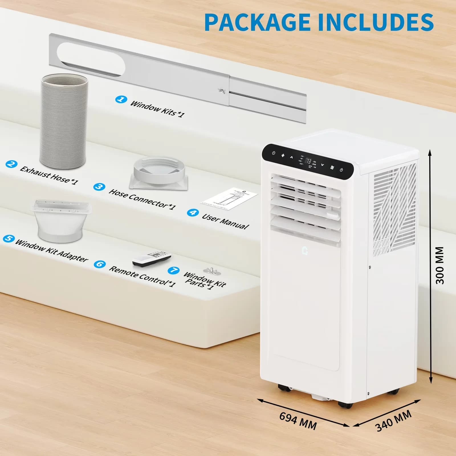 Compact Air Conditioner with 8000 BTU, Remote Controlled, Portable - Black for Rooms Model A05CEF