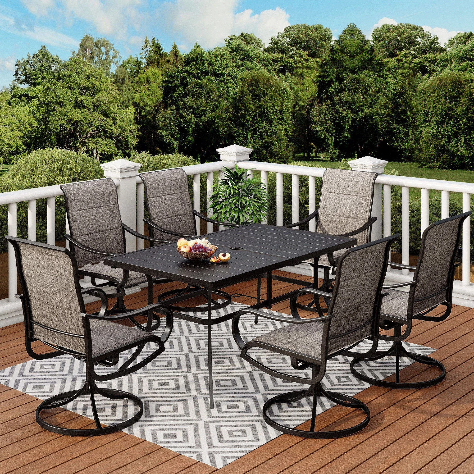 Versatile Patio Dining Set with Modern, 7-Piece Outdoor - Brown Steel And Textilene Model EB4DAE