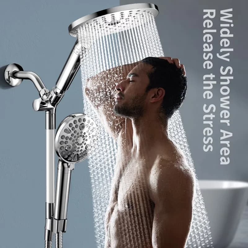 Compact Shower Head with High Pressure, 3-Way, Easy To Install - Silver Brass(3-Way Diverter), Acrylonitrile Butadiene Styrene,... Model 8E0DE0