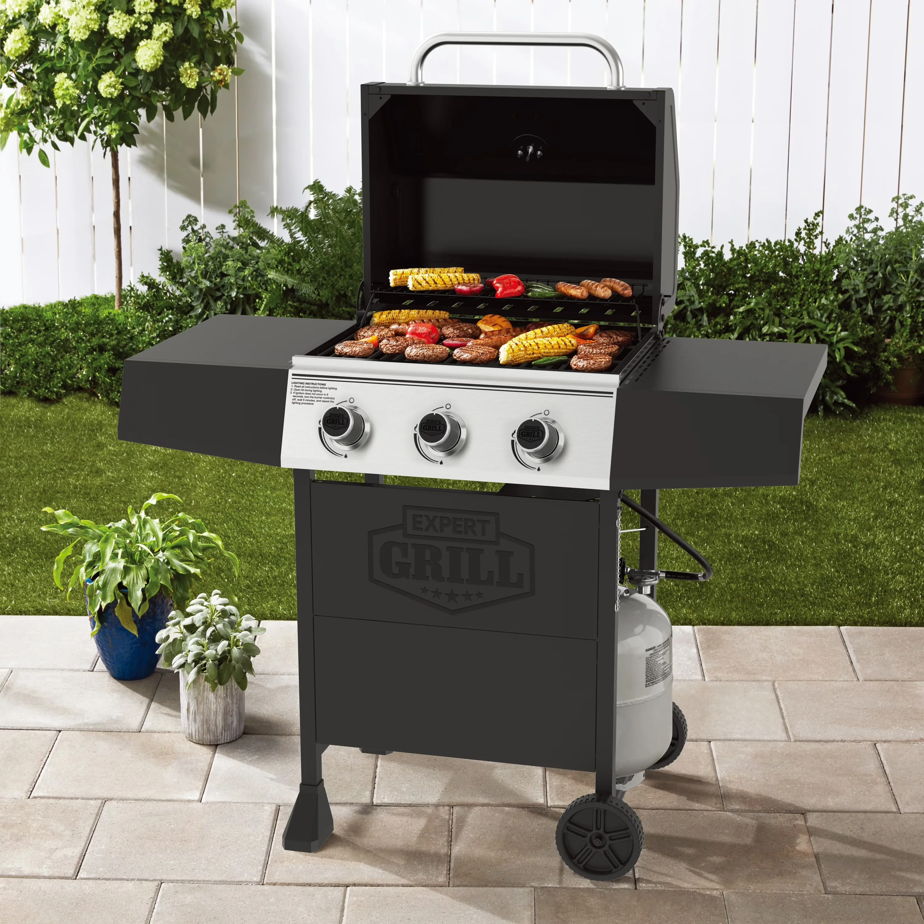 Gas Grill Premium with Rust Resistant, Grease Pan - Powder-Coated Steel Black Model 176B5F