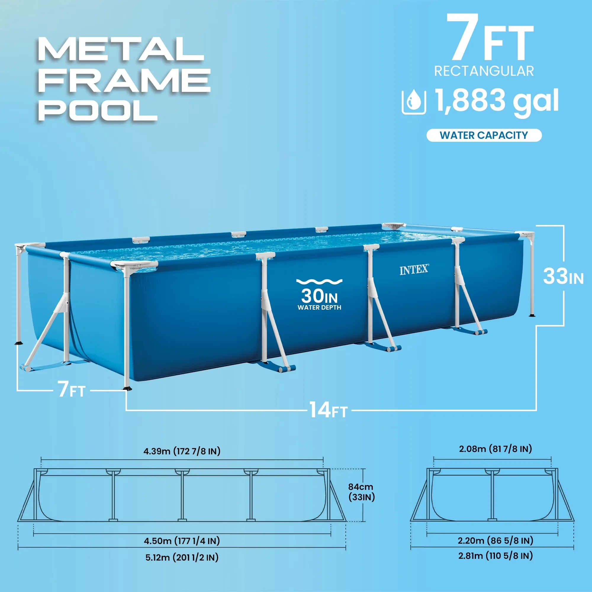 Professional Above Ground Pool with Puncture Resistant, Repair patch is included for easy fixes - Model 150B95