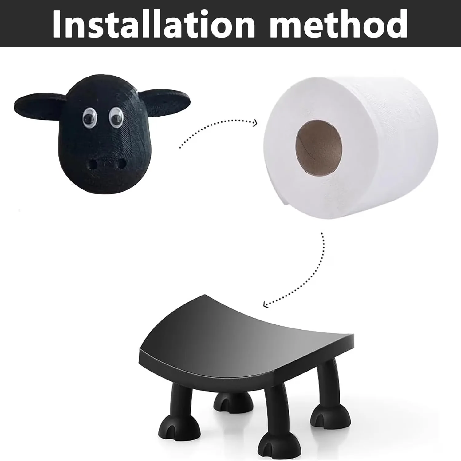 Bathroom Renovation Durable with Black Sheep Loo Roll Holder, Tissue Paper Storage Stand - Resin Model A35C2A