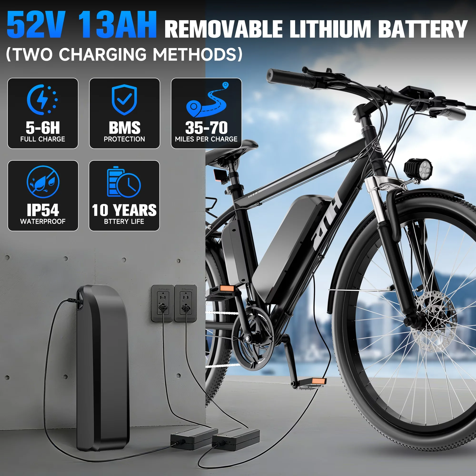 Electric Bike Stylish with 1000W, 52V, Adjustable Speed - Black - Satisfaction Guaranteed Model 7DD066