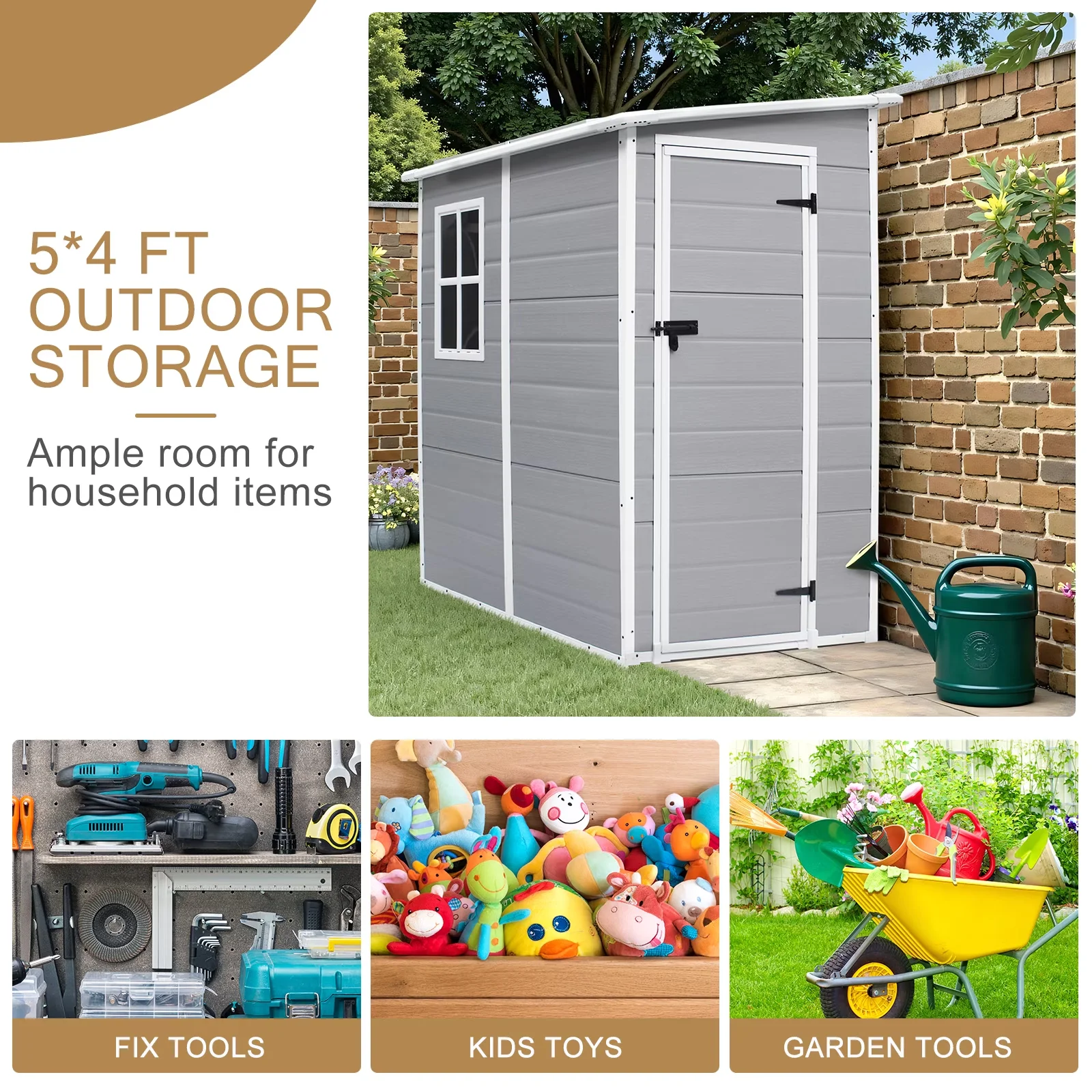 Modern Shed with Water-Resistant - Resin Gray Outdoor - Reliable Performance Model 60323F
