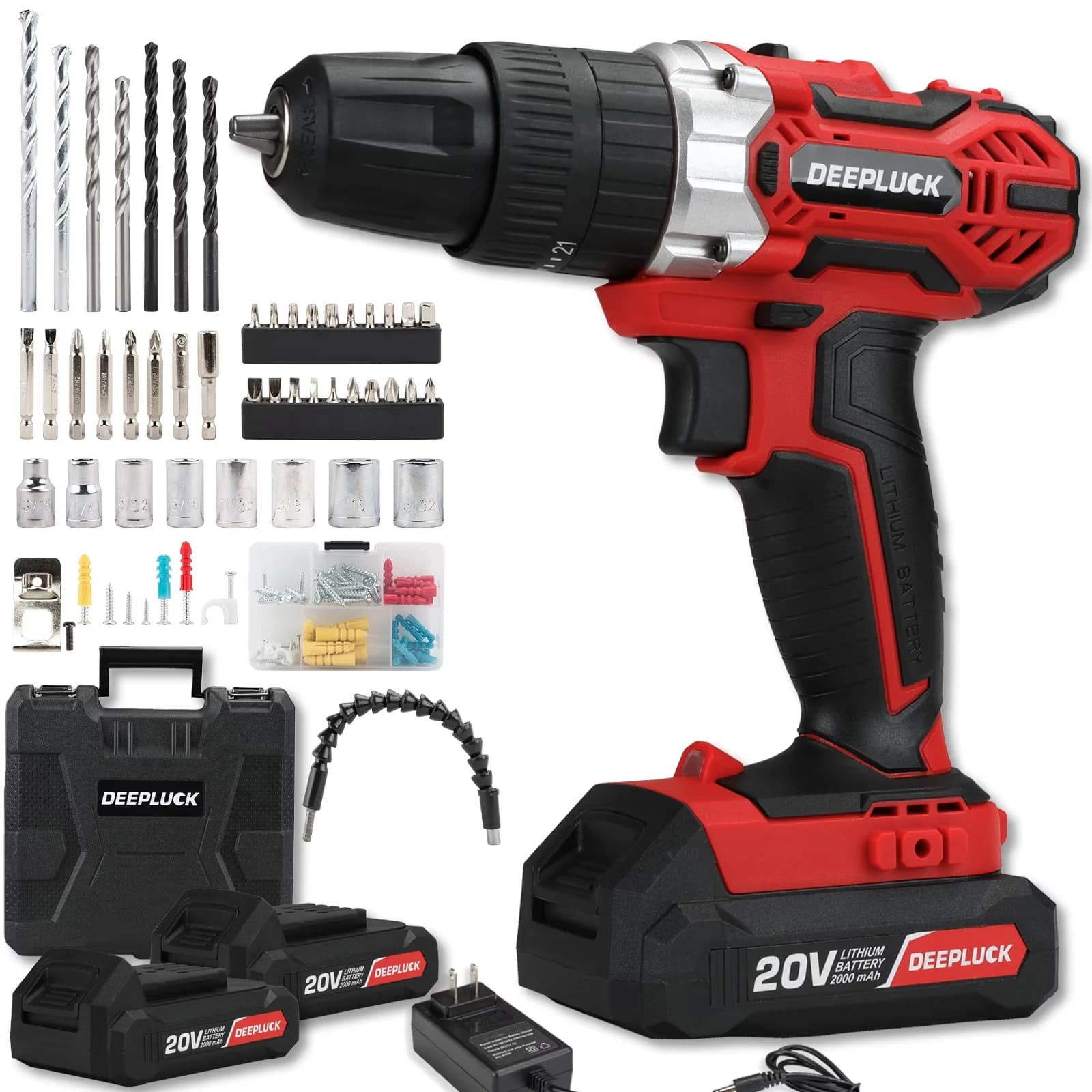 Drills Driver Versatile with Battery, 20V, Cordless Drill Set - Contemporary Style Model 1D8360
