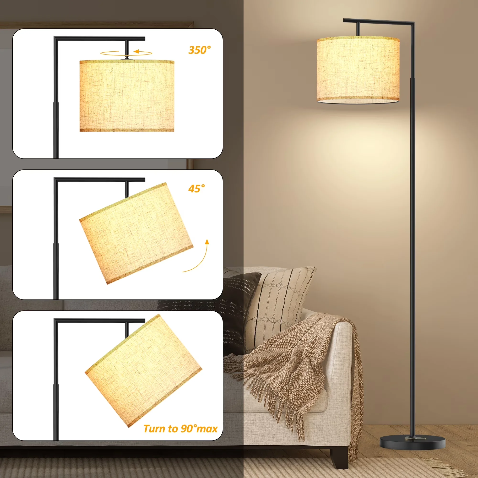 Floor Lamp Durable with LED, 9W - Metal White for Living Room, Bedroom Model 7BA798