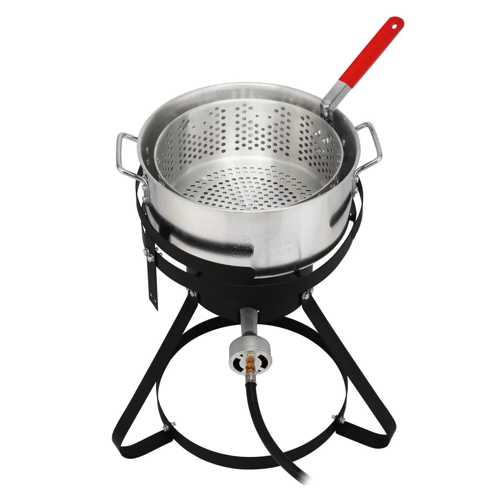 Quality Outdoor Fryer with Gas, Black Round Iron Stove Frame, 13*32inch Four-Piece Set - Black Model 62695B