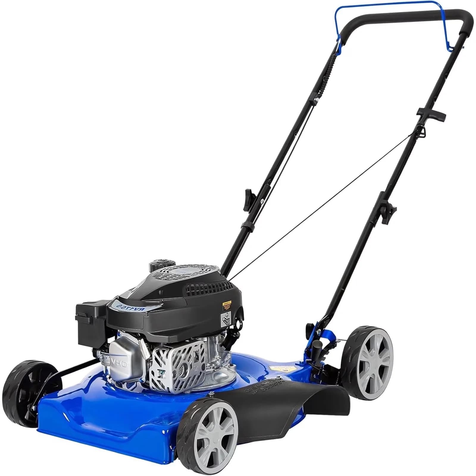 Premium Push Mower with Adjustable Cutting Height, Single Lever Height Adjustment, Tool-Free Adjustments - Blue Model 9B9055