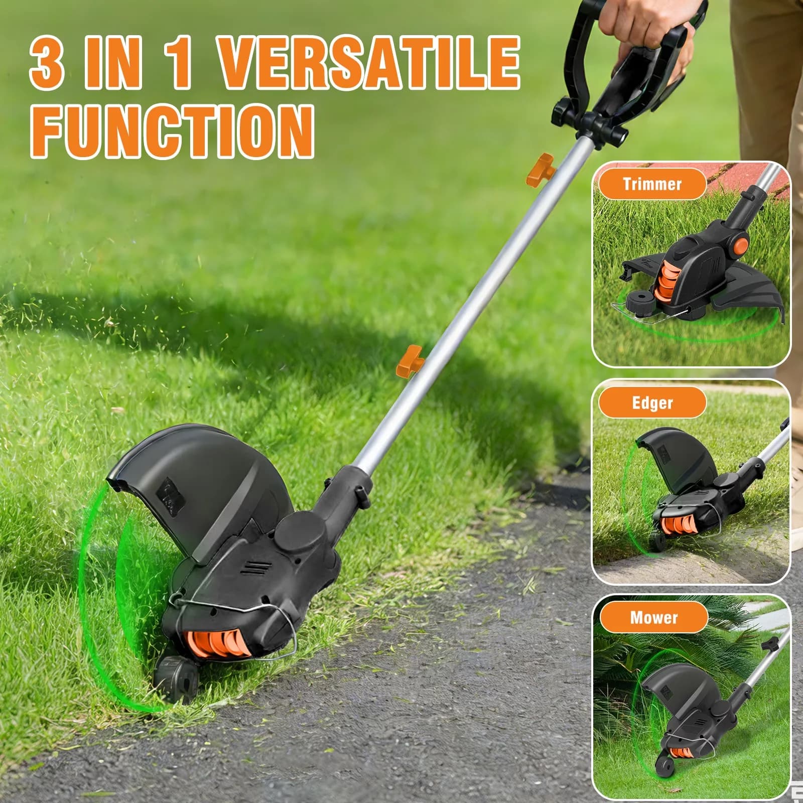 Premium String Trimmer with Battery, Automatic Line Feed, 4AH Cordless - Orange Model CE4D1F