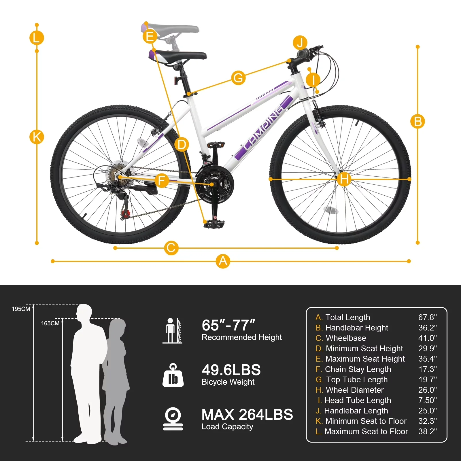 Mountain Bike Reliable with Adjustable Height, Adjustable Seat Height - Purple Model B2D112