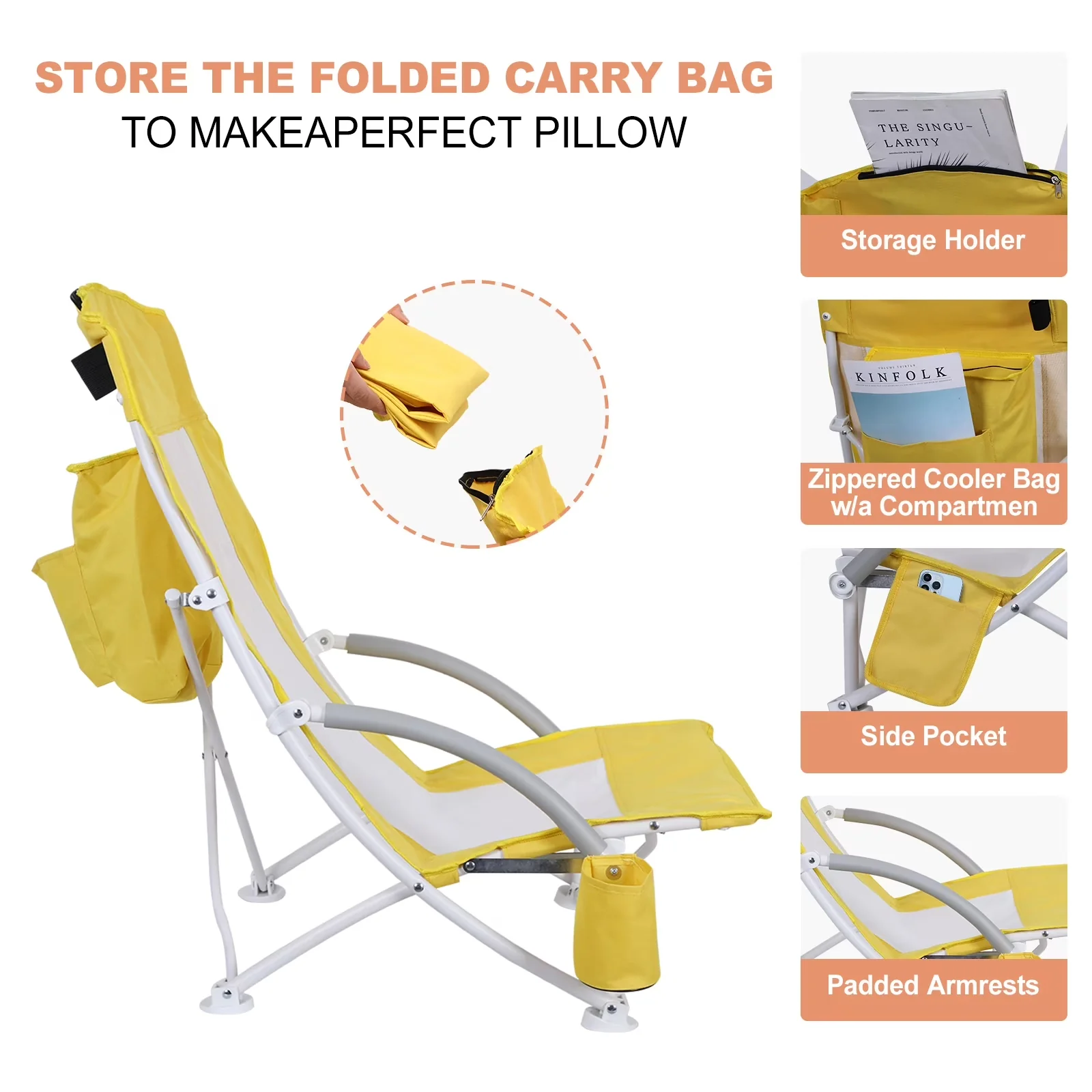 Quality Beach Chair with Folding, Chairs, Nice C - Polyester Yellow for Outdoor, Camping Model 390B27