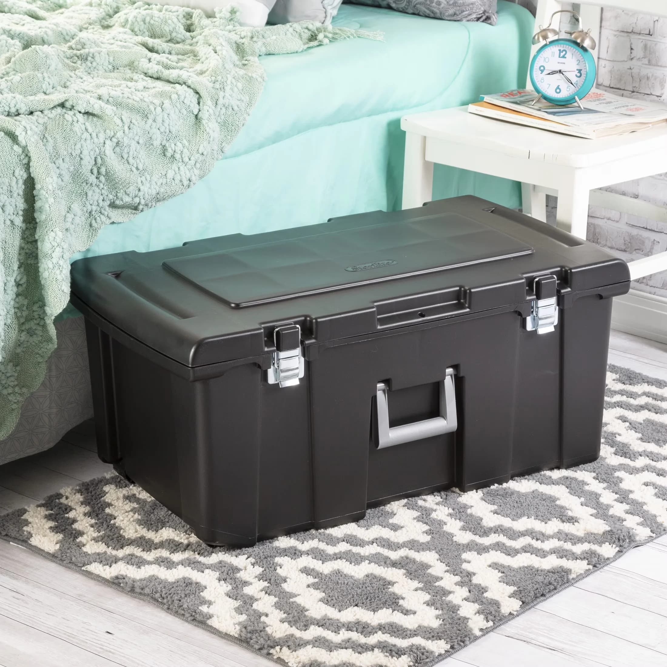 Durable Garage Storage Supply with Lockable, Stackable, Wheeled - Black Plastic Model 7BED5D