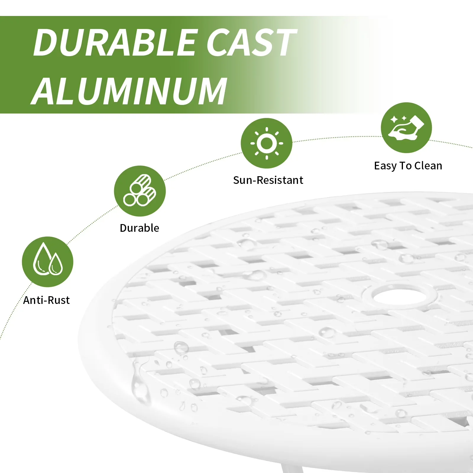 Patio Dining Set Premium with Weather-Resistant, 1.97"Umbrella Hole - White for Garden Model 886163
