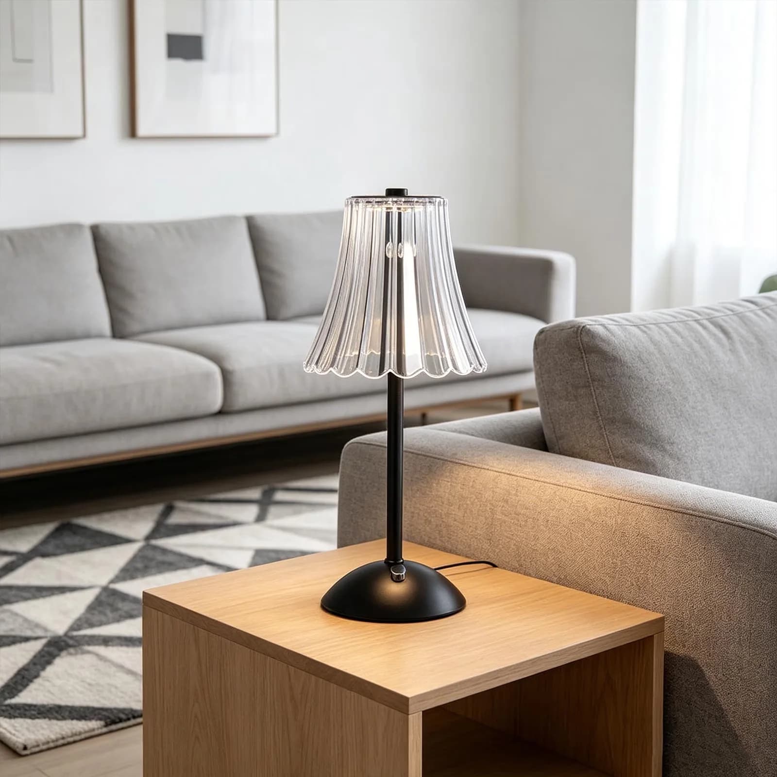Sleek Lamp with LED, Battery, Rechargeable Touch Dimmable LED Table - Black Metal Model 9F6991