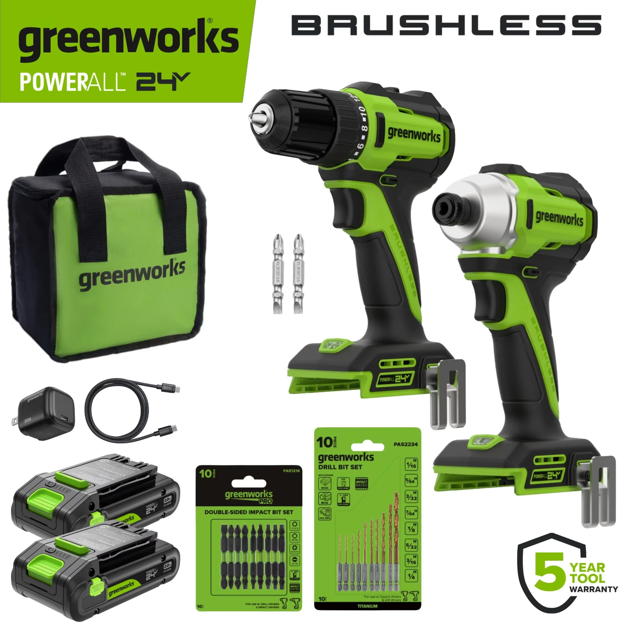Durable Power Tool with 30W, 24V, (2) 2Ah Batteries - 1/2 in - Quality Construction Model C6A155