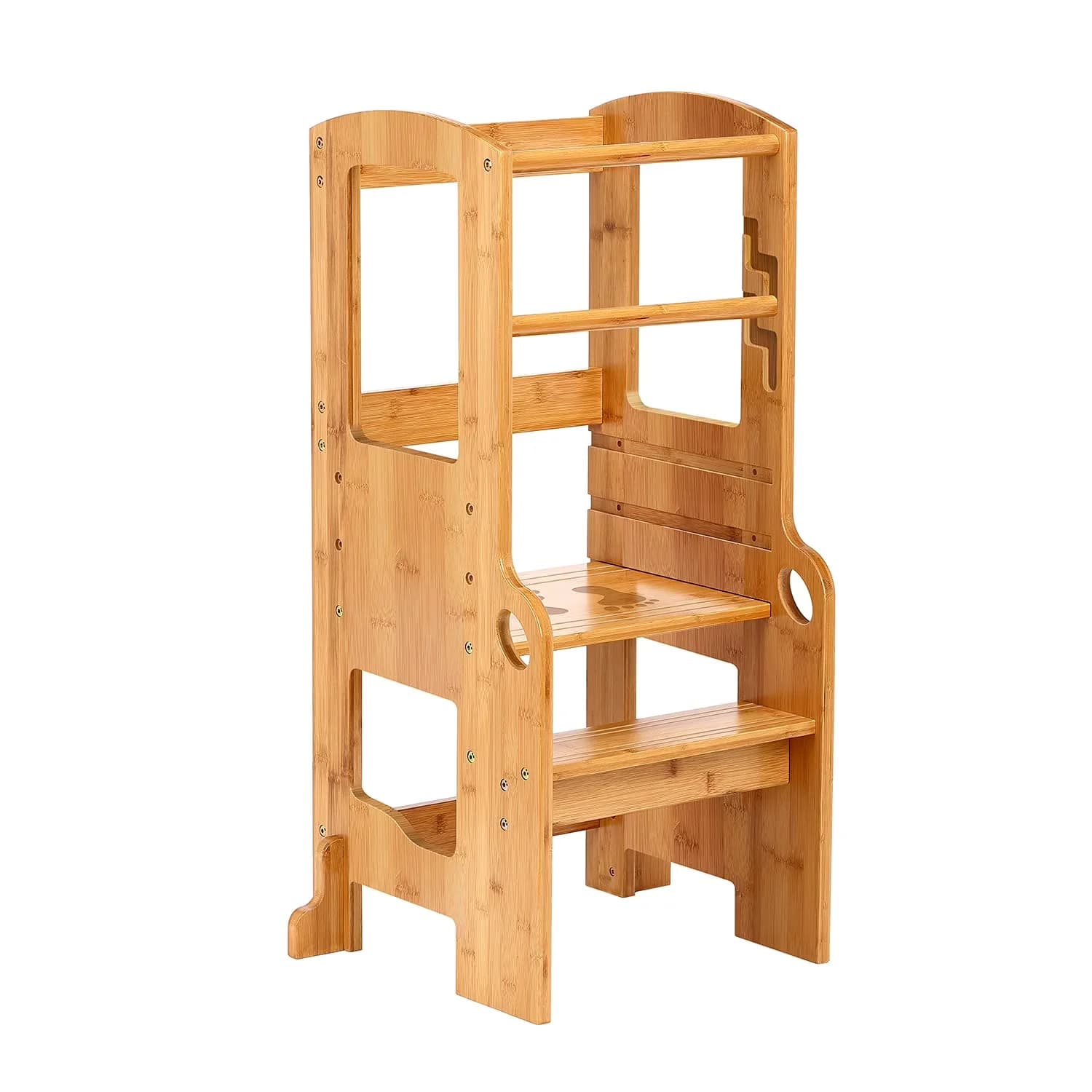 Premium Ladders And Step Stool with Adjustable Height, Anti-Slip - Natural Bamboo, Wood for Kitchen Model CA6DB9