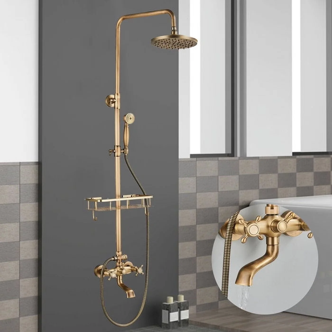 Versatile Shower Head with Adjustable, Easy Installation, Shower Head Material: Brass - Gold Brass Model E79906
