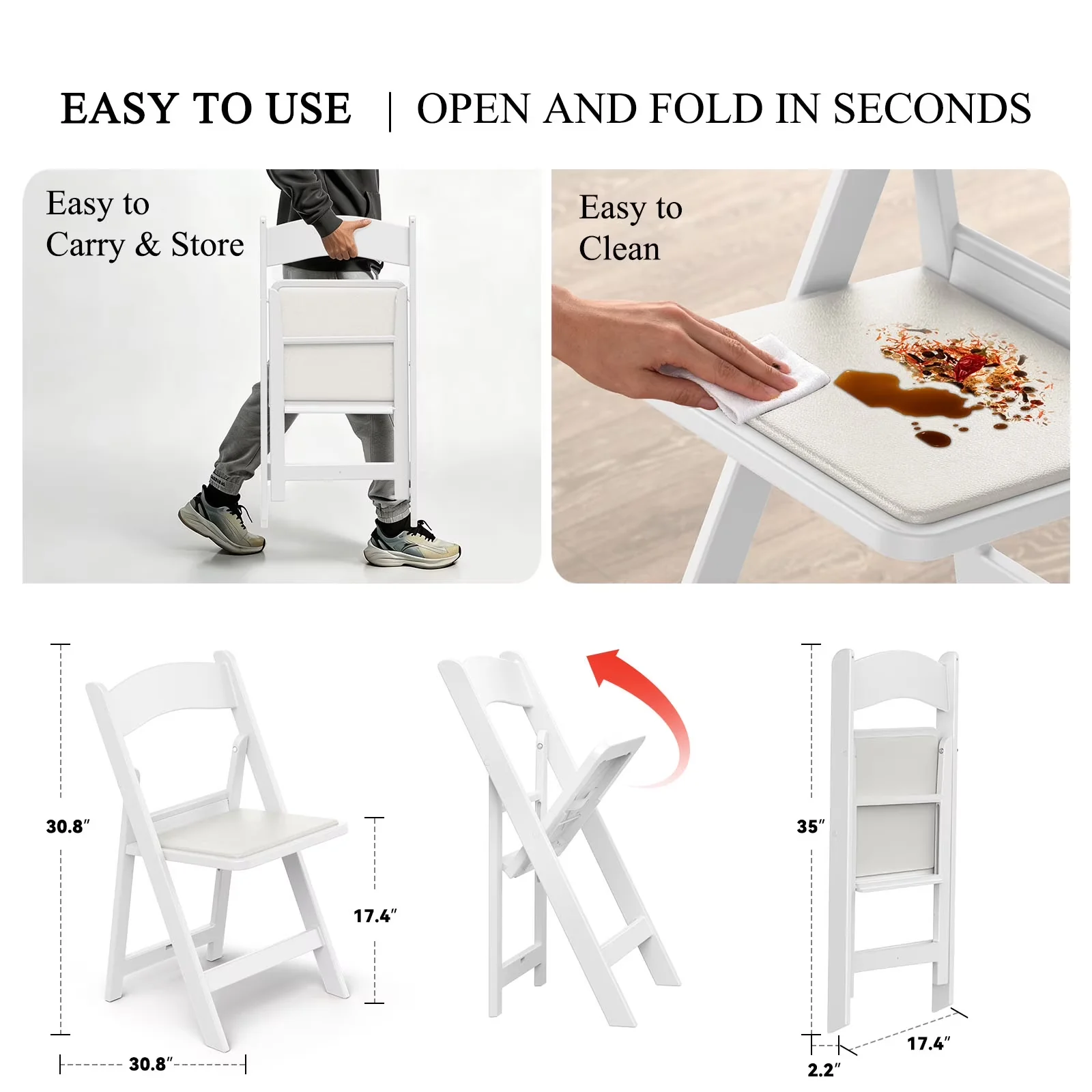 Classic Patio Chair with Padded, 900LB Capacity, Garden and Folding - White Model 07987E