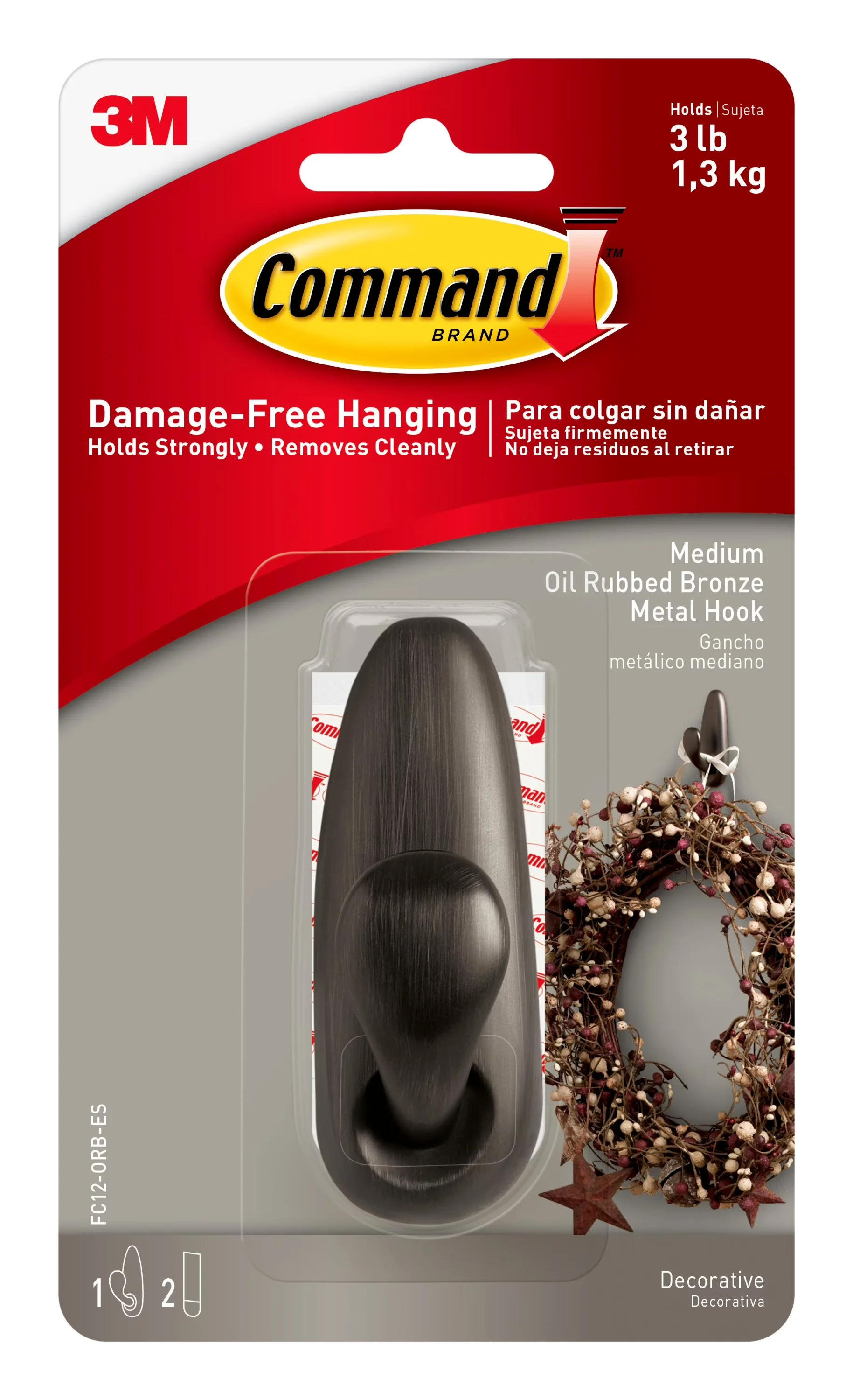 Damage-Free Hanging Quality with Easy Installation, Medium, 2 Strips/Pack - Bronze Metal Model 22857D
