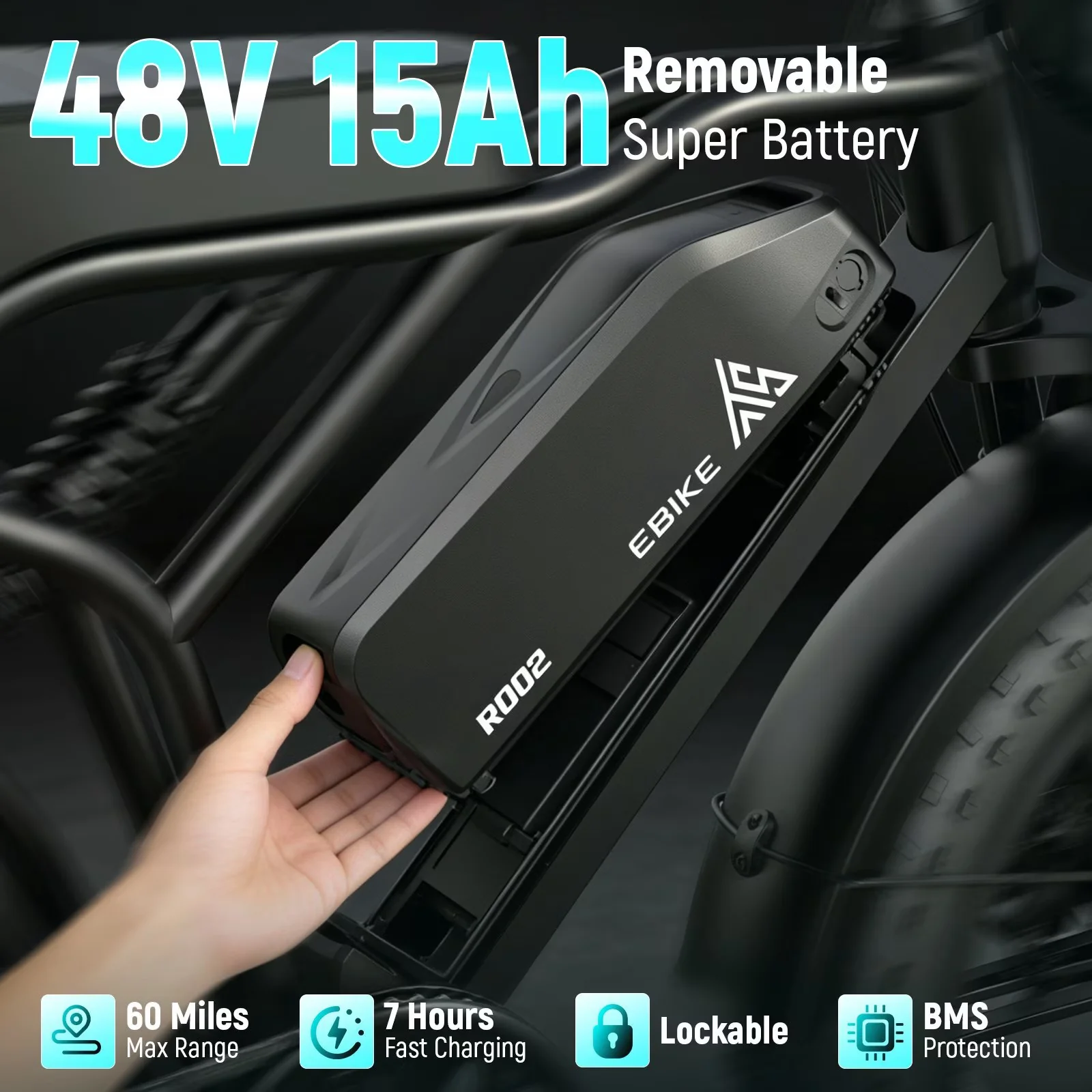 Electric Bike Versatile with Battery, 750W, 48V - Black for Multiple Applications Model D0DB60
