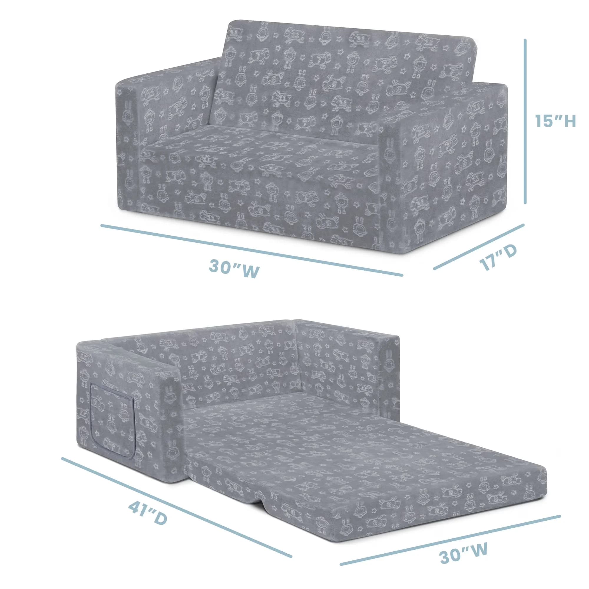 Mattresses Accessory Quality with Storage, Comfy 2-in-1 Flip Open Couch/Sleeper - Gray Upholstered Model 80BC4F