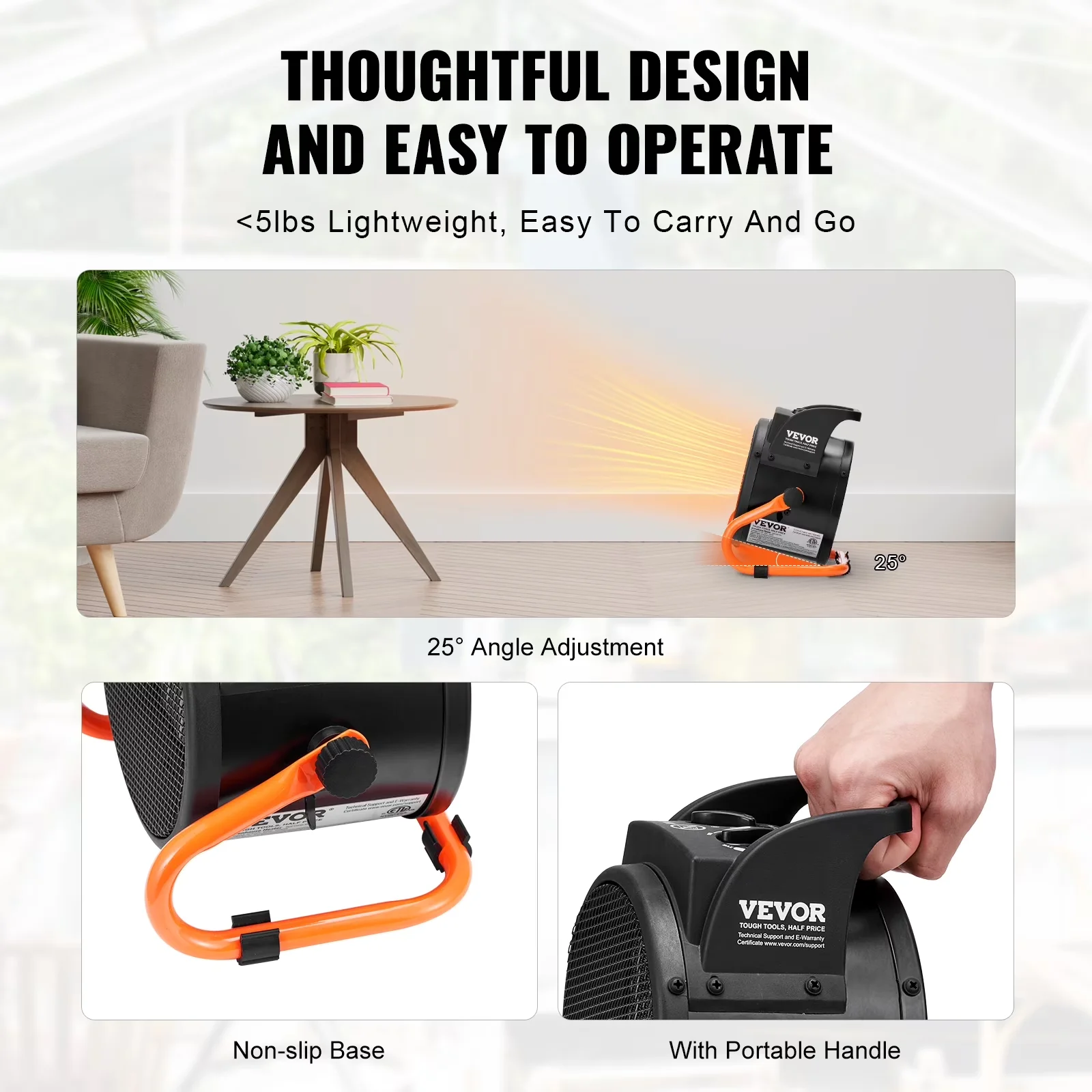 Essential Portable And Electric Space Heater with 1500W, Adjustable, Fan - Orange Model 95A788